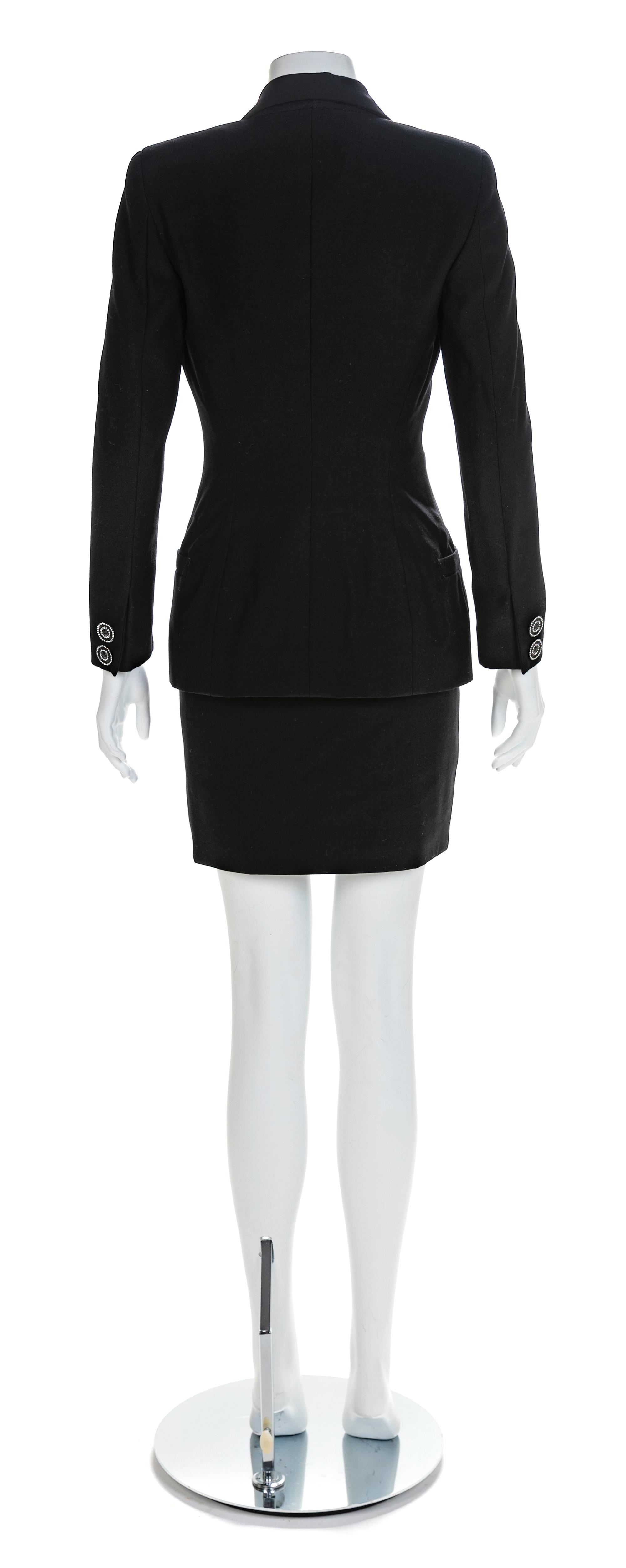Atelier Versace Black Skirt Suit with Silvertone Buttons, 1990s No size label