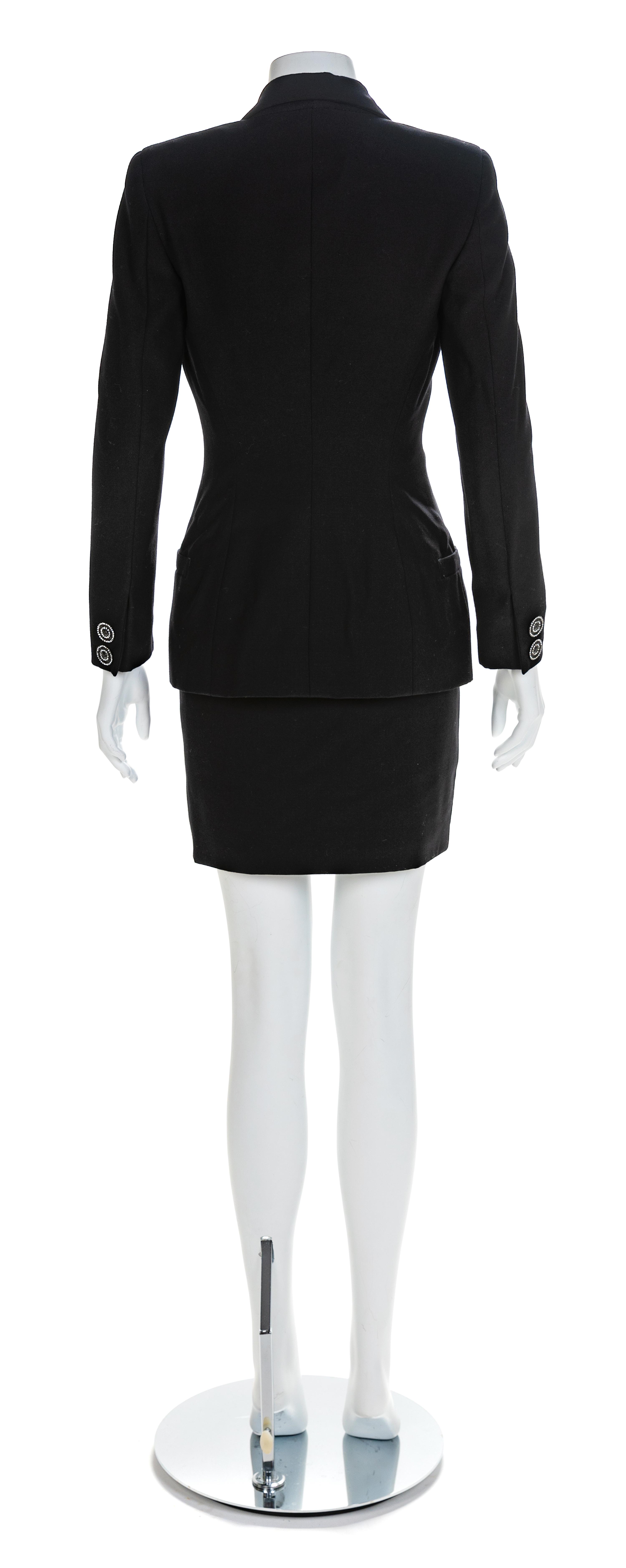 Atelier Versace Black Skirt Suit with Silvertone Buttons, 1990s No size label
