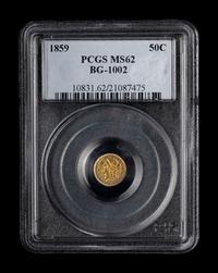 [CALIFORNIA FRACTIONAL GOLD] An 1859 $1/2 Gold Coin [BG-1002] (PCGS MS62)
