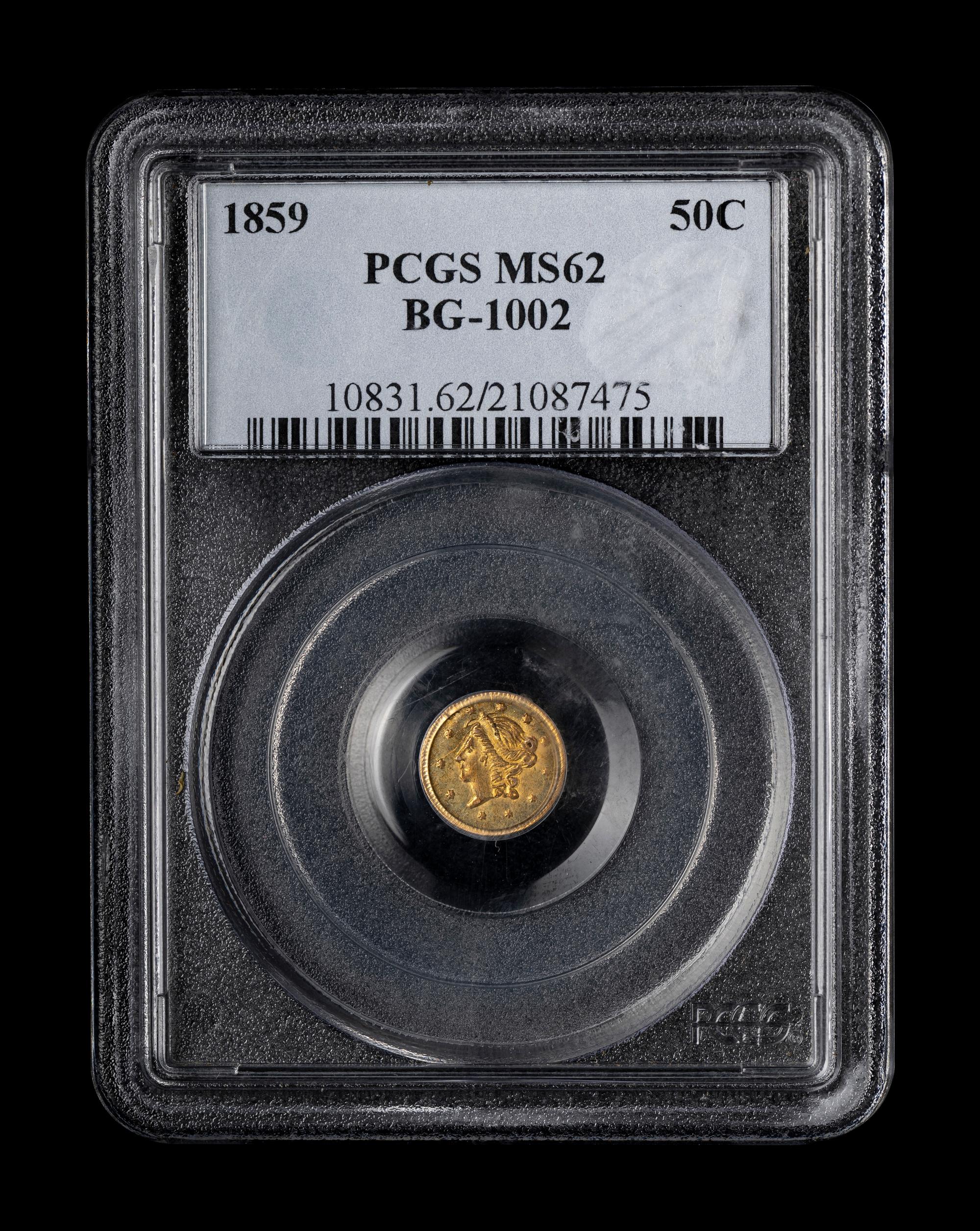 [CALIFORNIA FRACTIONAL GOLD] An 1859 $1/2 Gold Coin [BG-1002] (PCGS MS62)