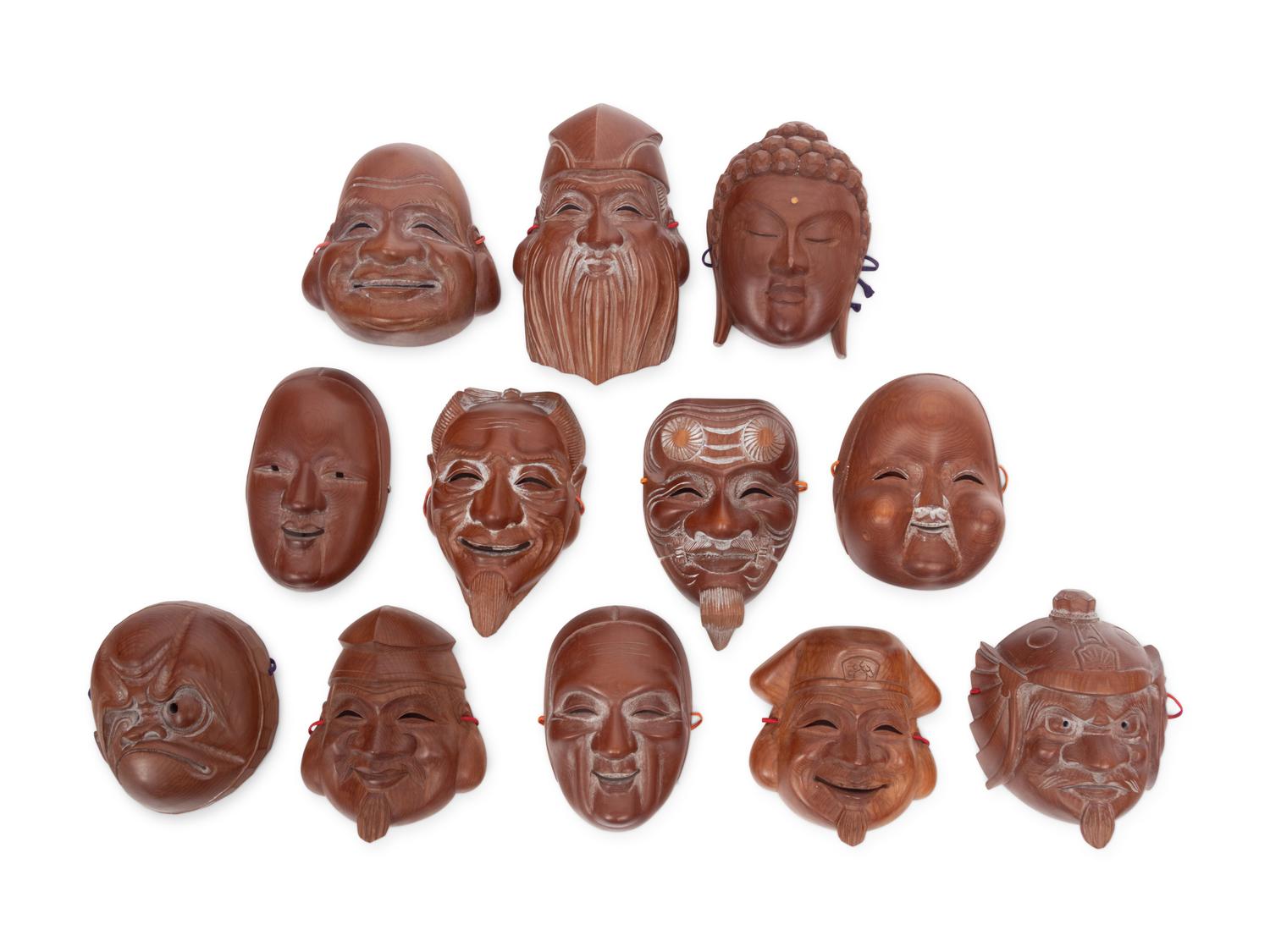12 Japanese Wood Theater Masks
