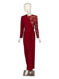 Carolina Herrera, Maroon Lace & Silk Gown