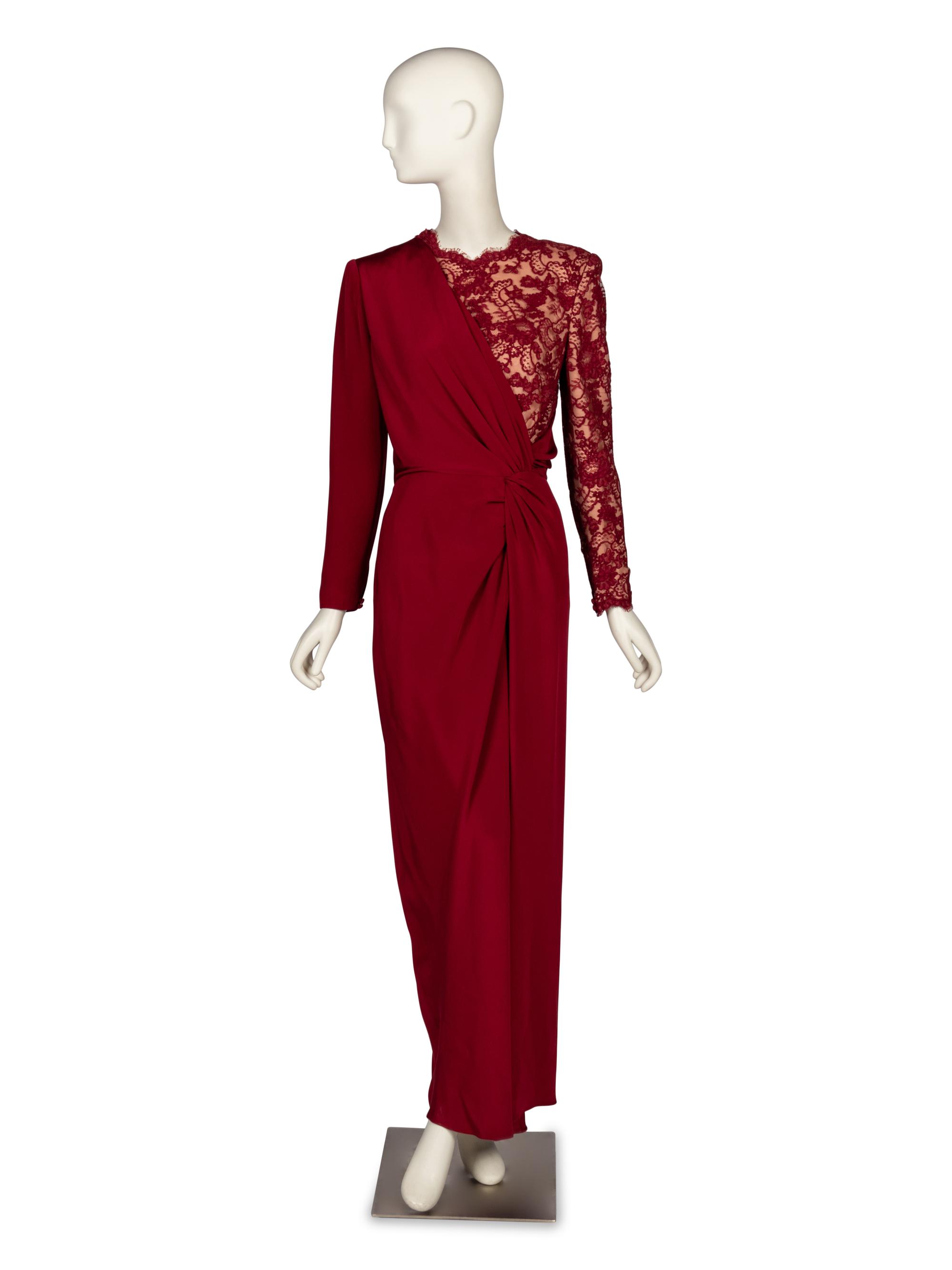 Carolina Herrera, Maroon Lace & Silk Gown