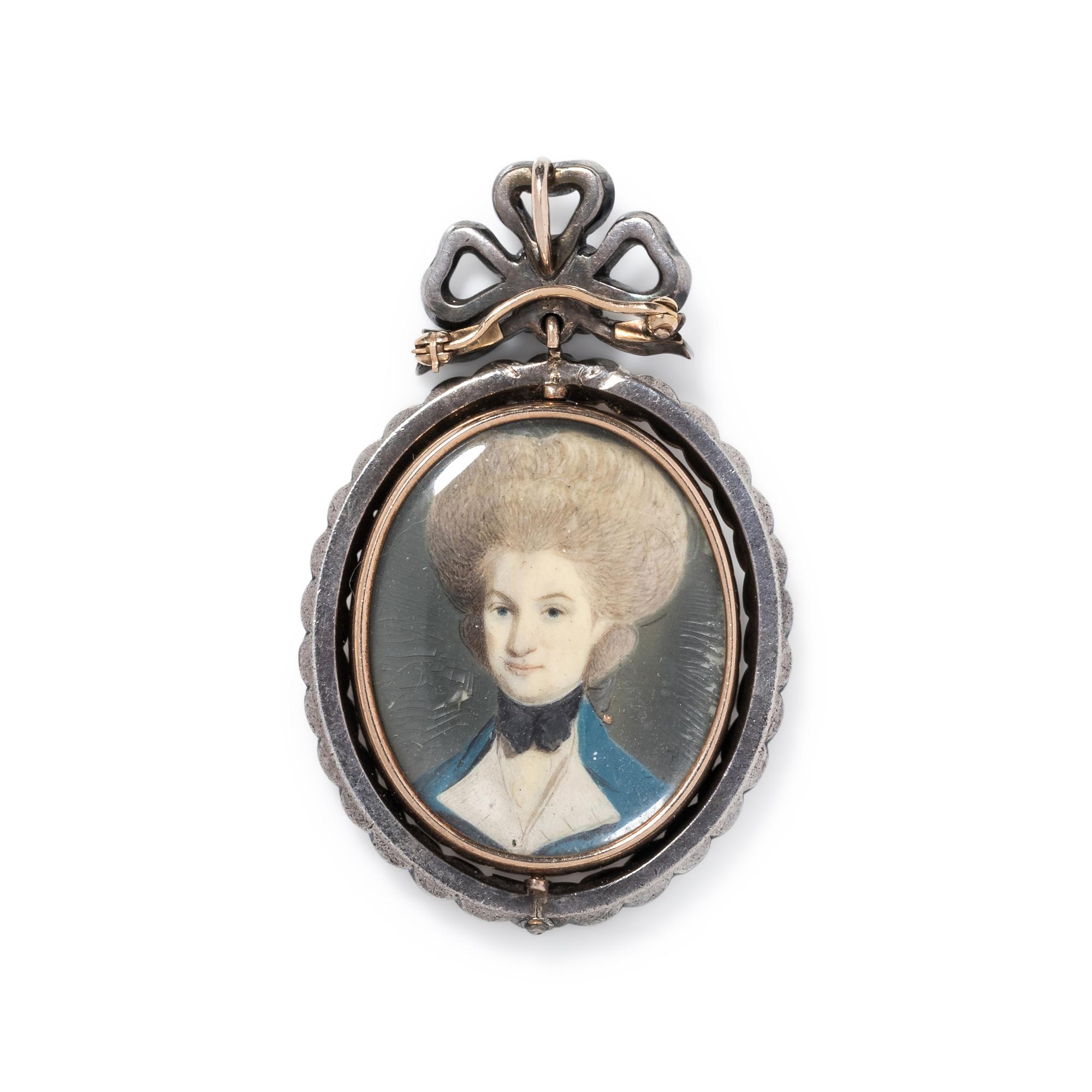 ANTIQUE, DIAMOND REVERSIBLE PORTRAIT MINIATURE BROOCH