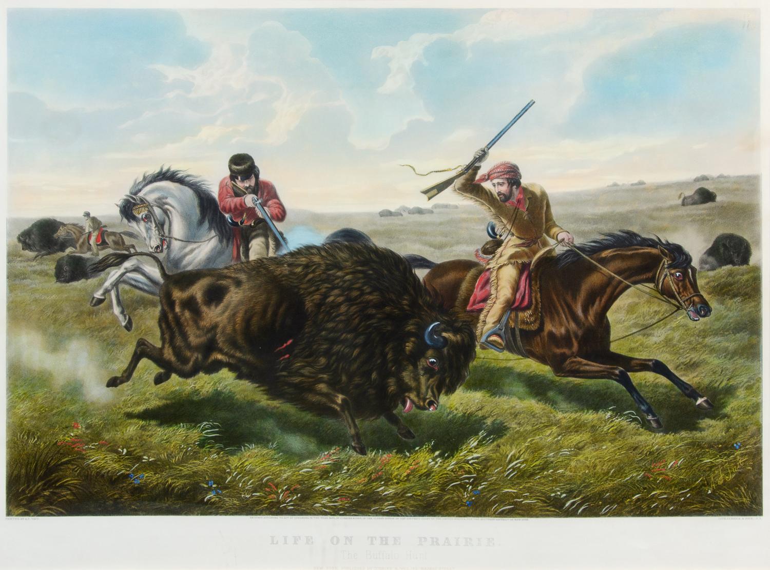 CURRIER and IVES, publishers -- After A. F. Tait. Life on the Prairie. Lithograph with hand-coloring heightened in gum arabic. 1862.