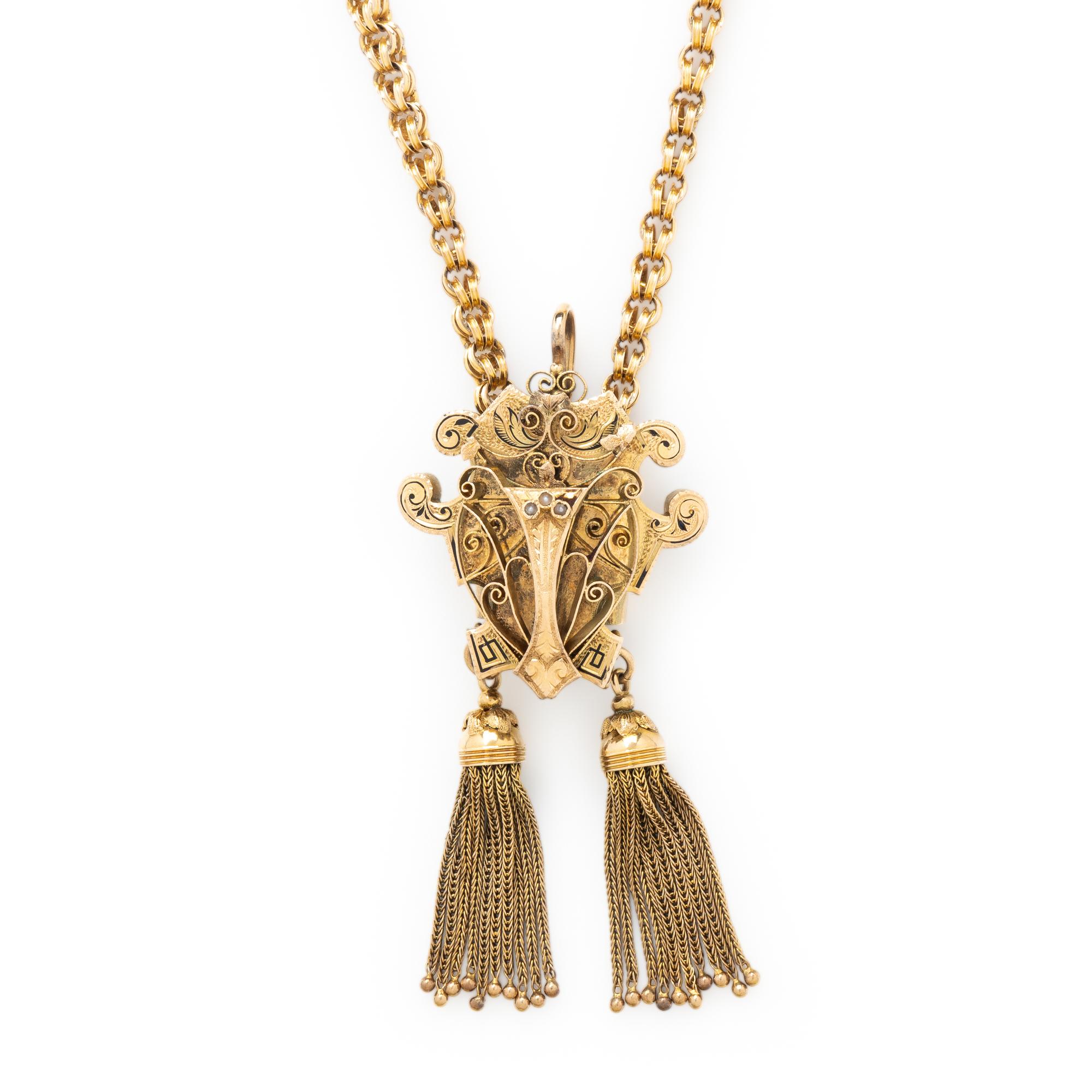 VICTORIAN, YELLOW GOLD SLIDE NECKLACE