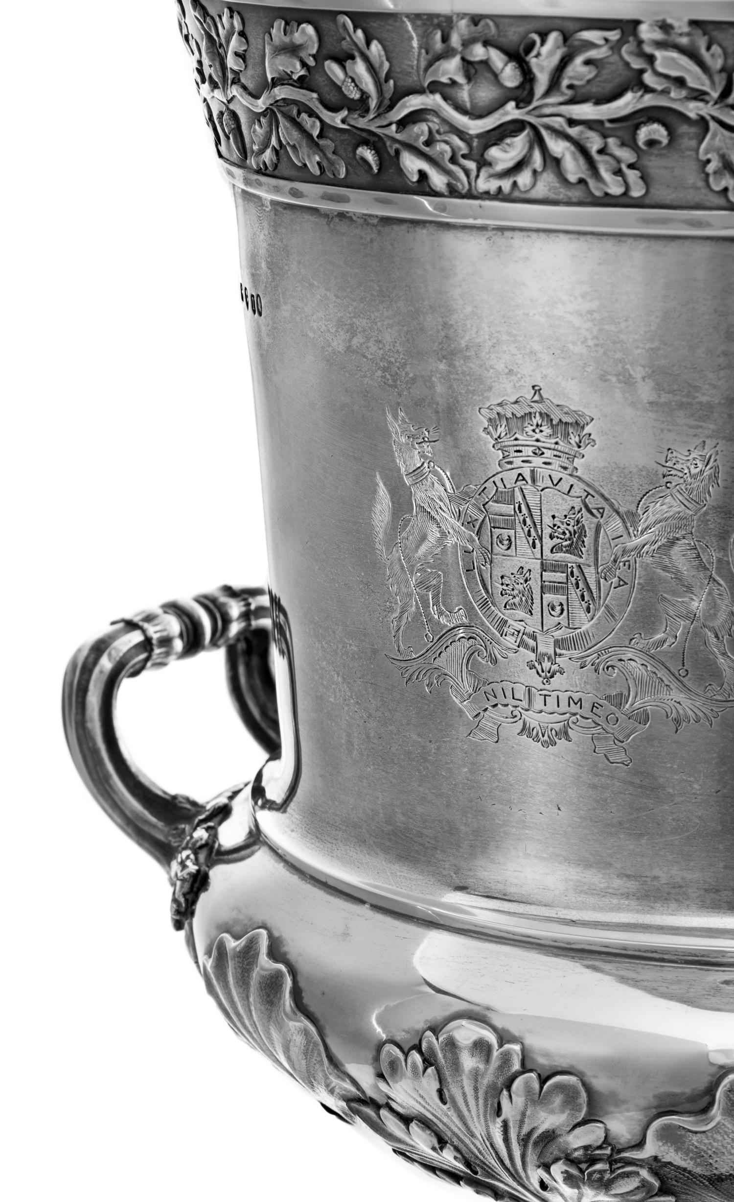 A George III Silver Wine Cooler, George Smith III & William Fearn, London, 1792, of urn form with upturned handles, the neck decorated