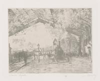After Claude Monet, by Georges William Thornley (French, 1840-1926) — La Gare Saint-Lazare, Arrivée du Train de Normandie (from L'Album de 20 lithographies d'apres les tableaux de Claude Monet ) , ca. 1890