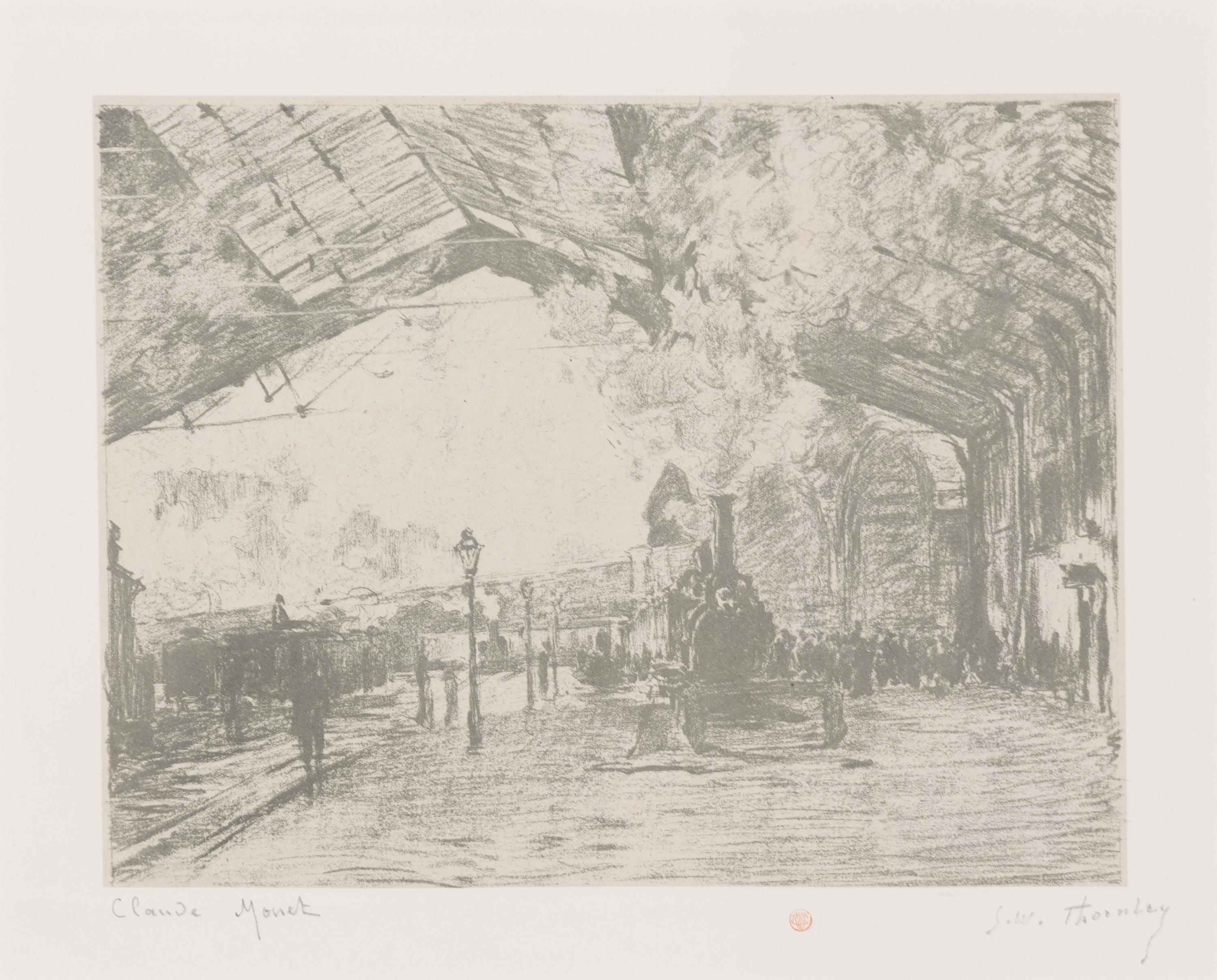 After Claude Monet, by Georges William Thornley (French, 1840-1926) — La Gare Saint-Lazare, Arrivée du Train de Normandie (from L'Album de 20 lithographies d'apres les tableaux de Claude Monet ) , ca. 1890