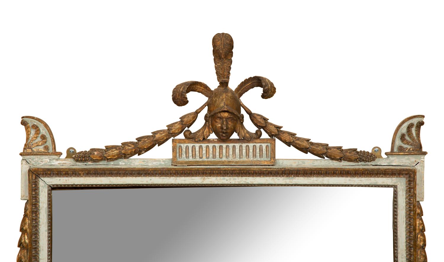 A North Italian Neoclassical Grey-Painted and Parcel-Gilt Overmantel Mirror