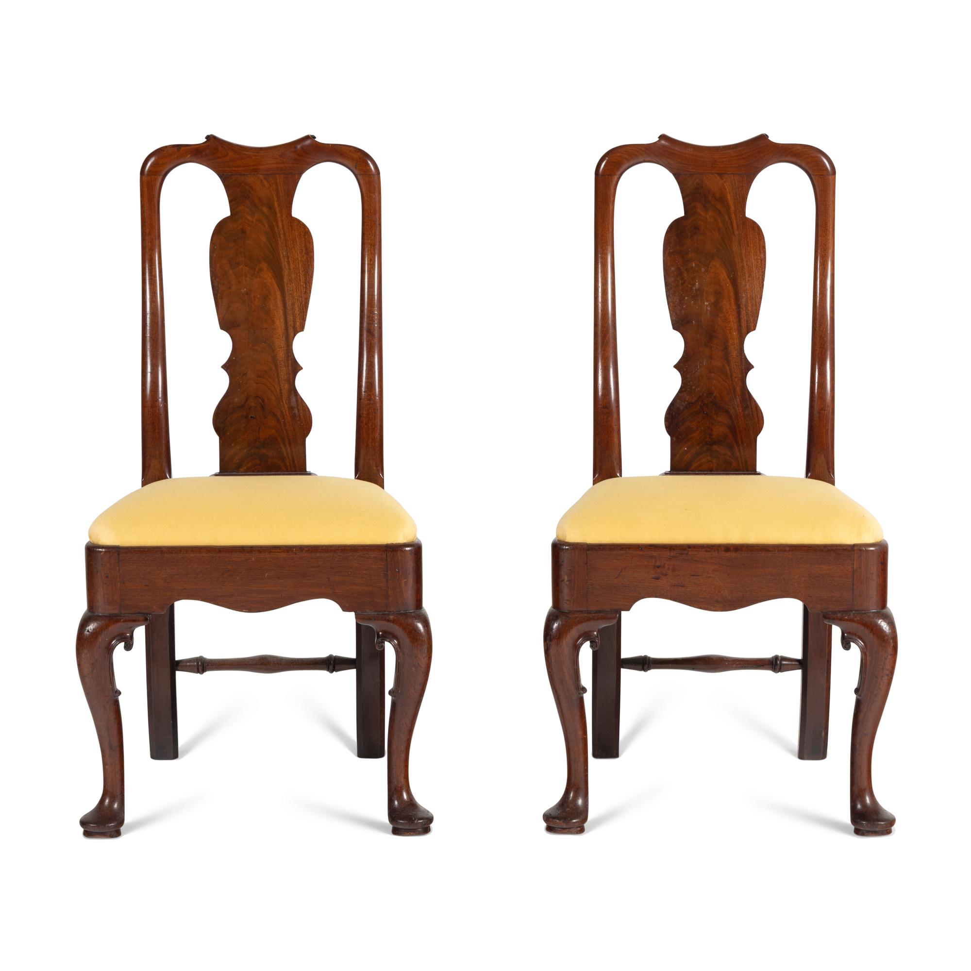 A Pair of Queen Anne Style Mahogany Side Chairs