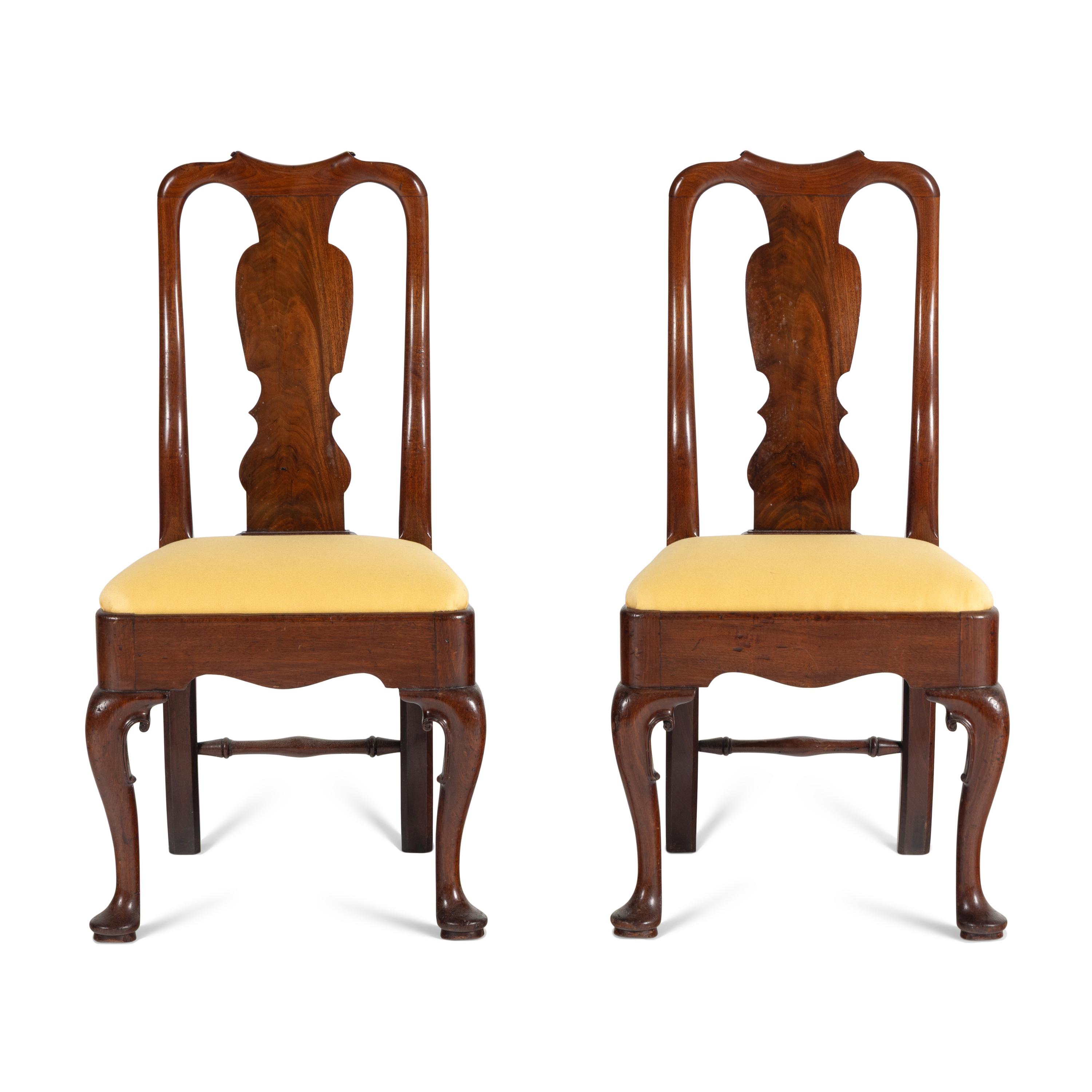 A Pair of Queen Anne Style Mahogany Side Chairs