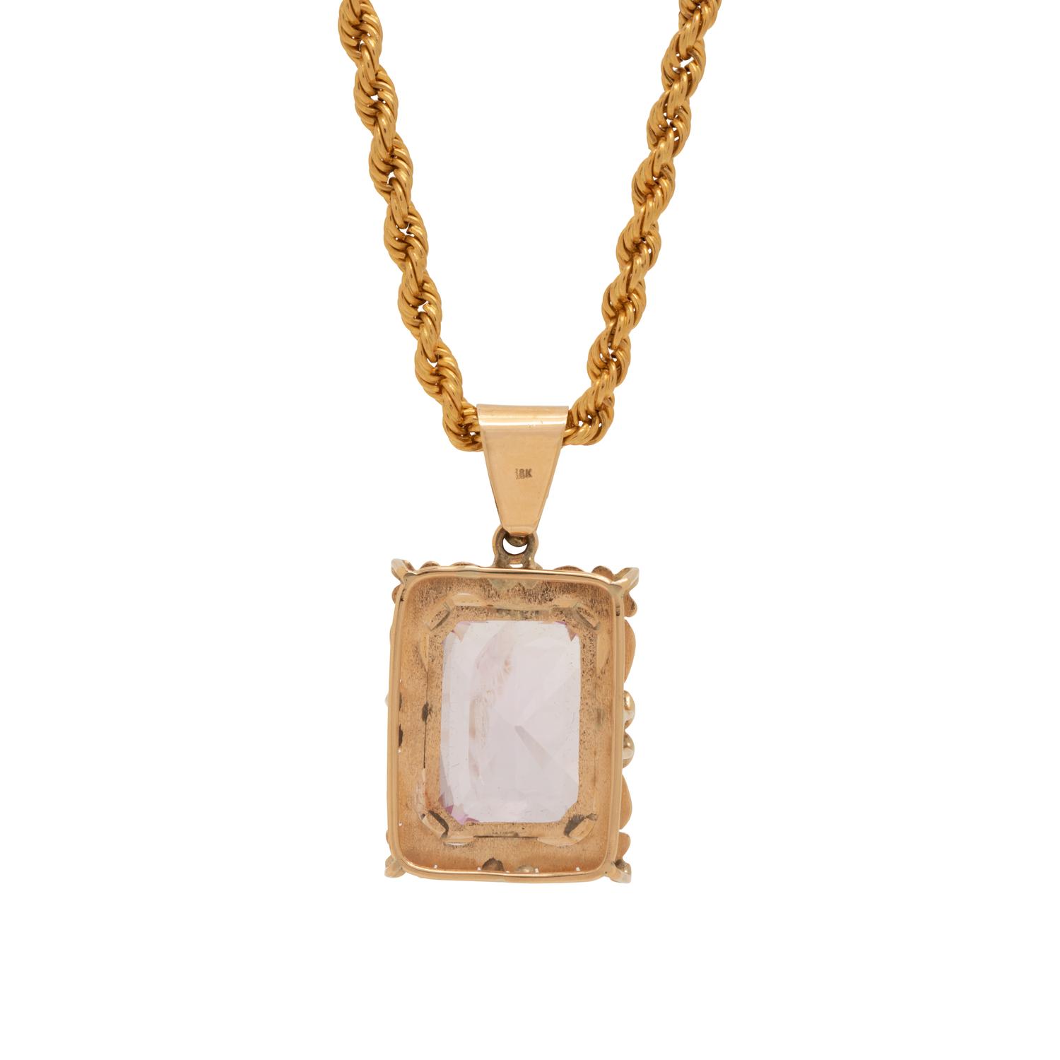 YELLOW GOLD AND KUNZITE PENDANT/NECKLACE