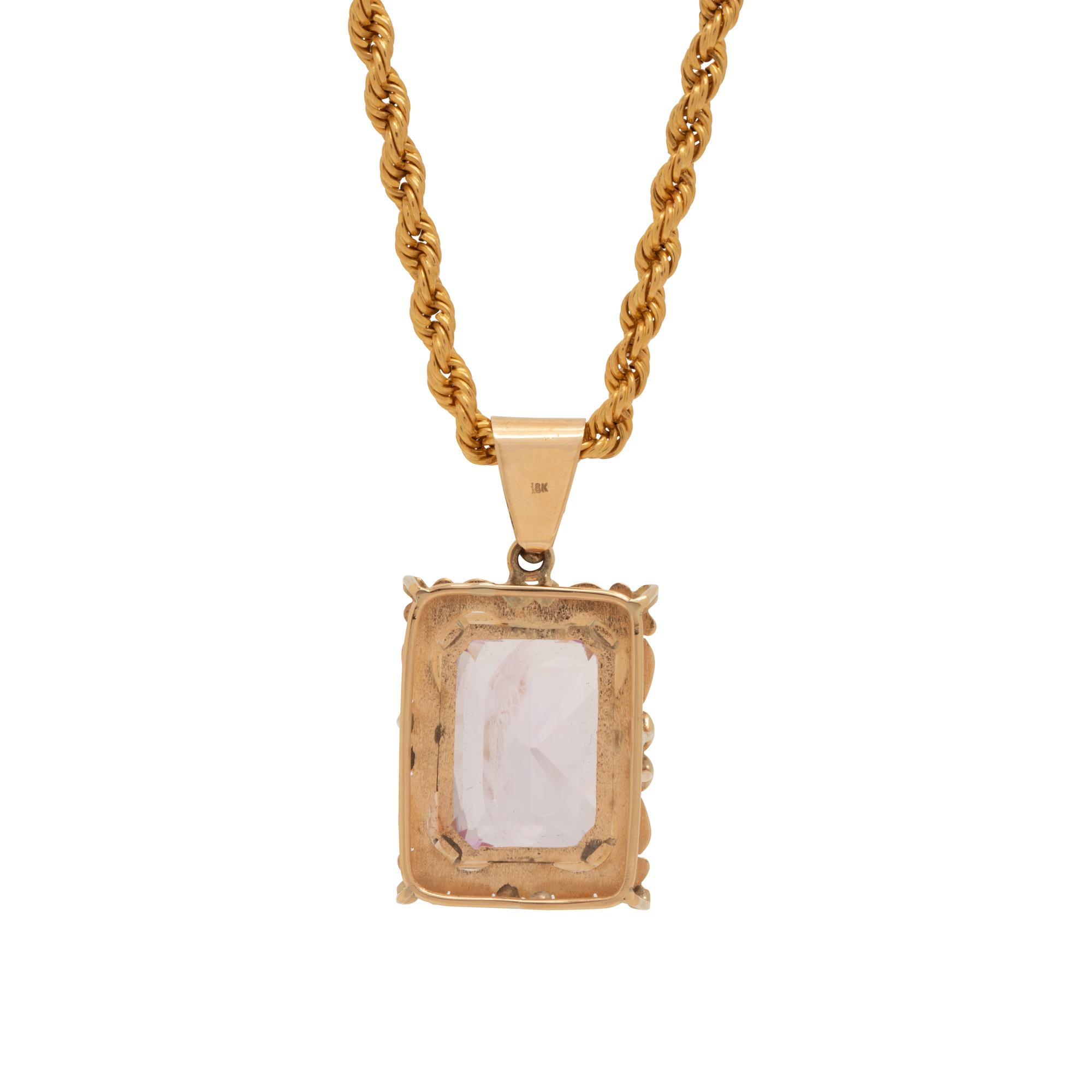 YELLOW GOLD AND KUNZITE PENDANT/NECKLACE