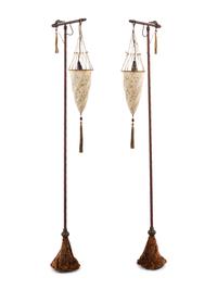 A Pair of Fortuny Cesendello Silk Floor Lamps