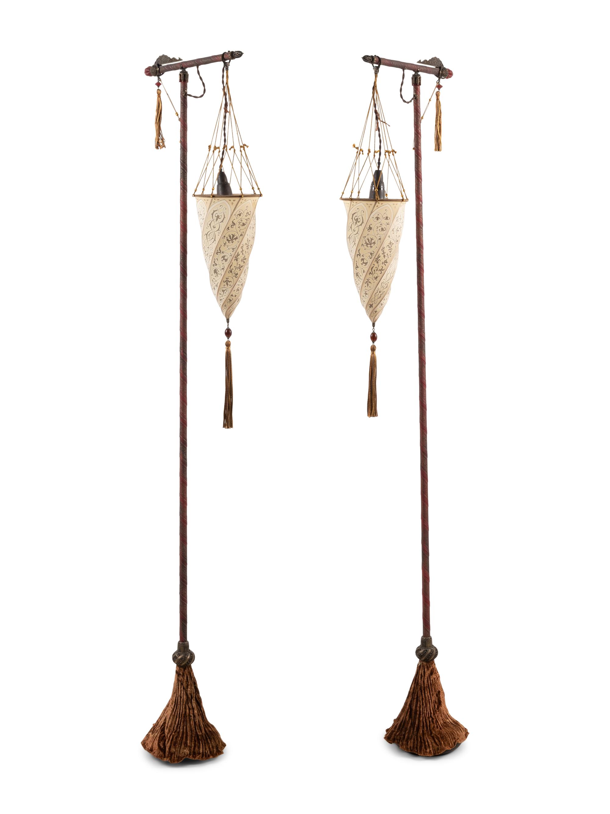 A Pair of Fortuny Cesendello Silk Floor Lamps