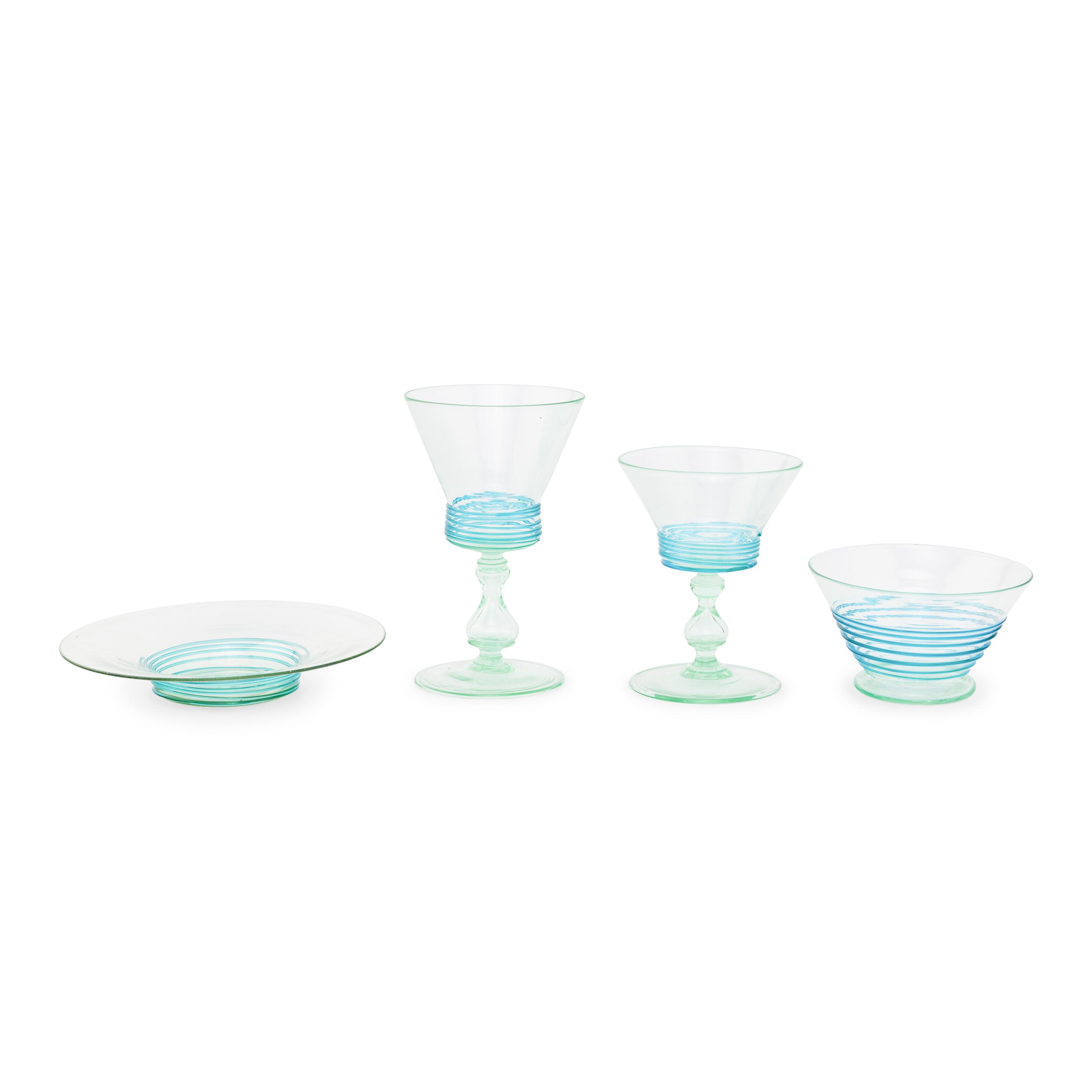A Set of Steuben Threaded Glass Stemware