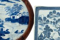 Three Chinese Export Canton Blue and White Porcelain Plaques