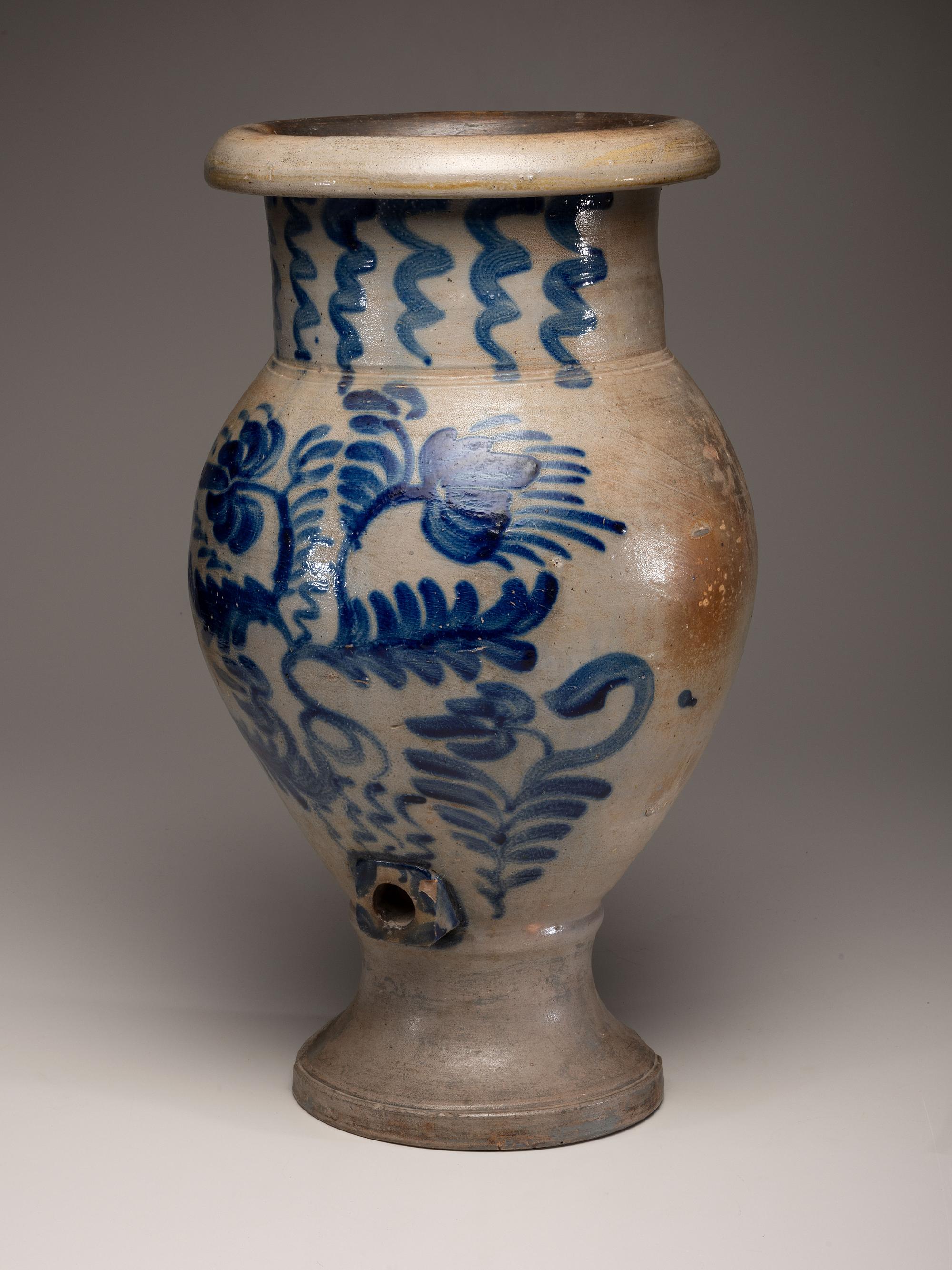 A Freehand Cobalt Decorated Stoneware Cooler