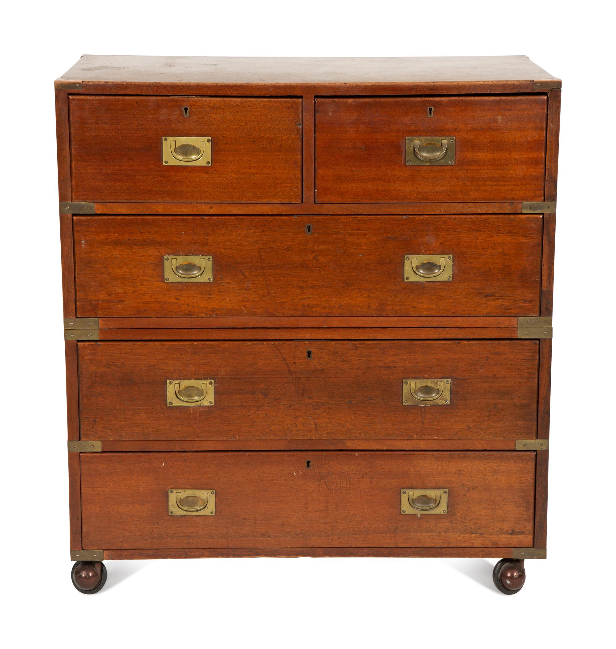A Pair of English Brass Mounted Mahogany Campaign Chests