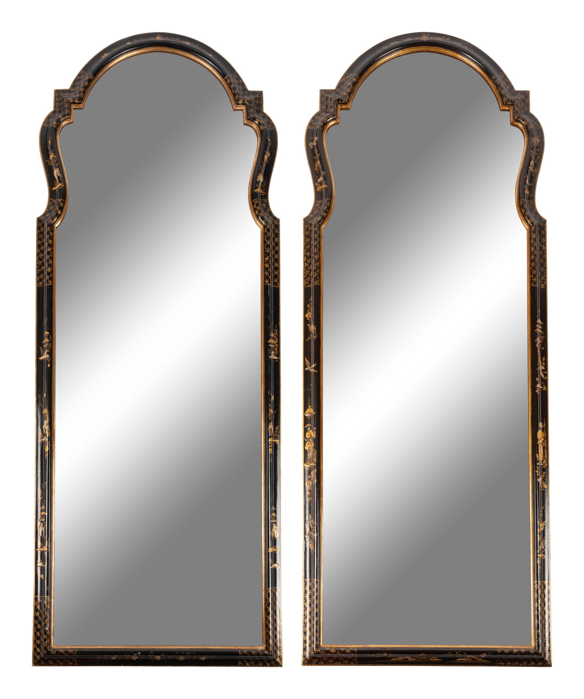 A Pair of Georgian Style Japanned Pier Mirrors