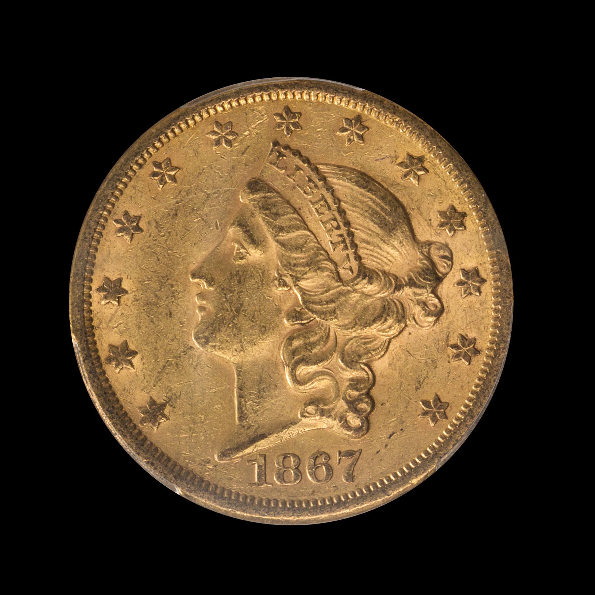 A United States 1867-S Liberty Head $20 Gold Coin