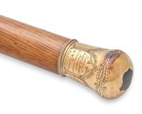 A Gold-Mounted Oak Cane / Walking Stick Made from a Wood Girder From Independence Hall, Philadelphia, PA, by Jacob W. Colladay, Dated "1854"
