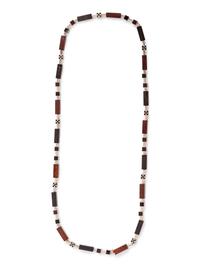 A Silver, Wood and Enamel Bead Necklace,