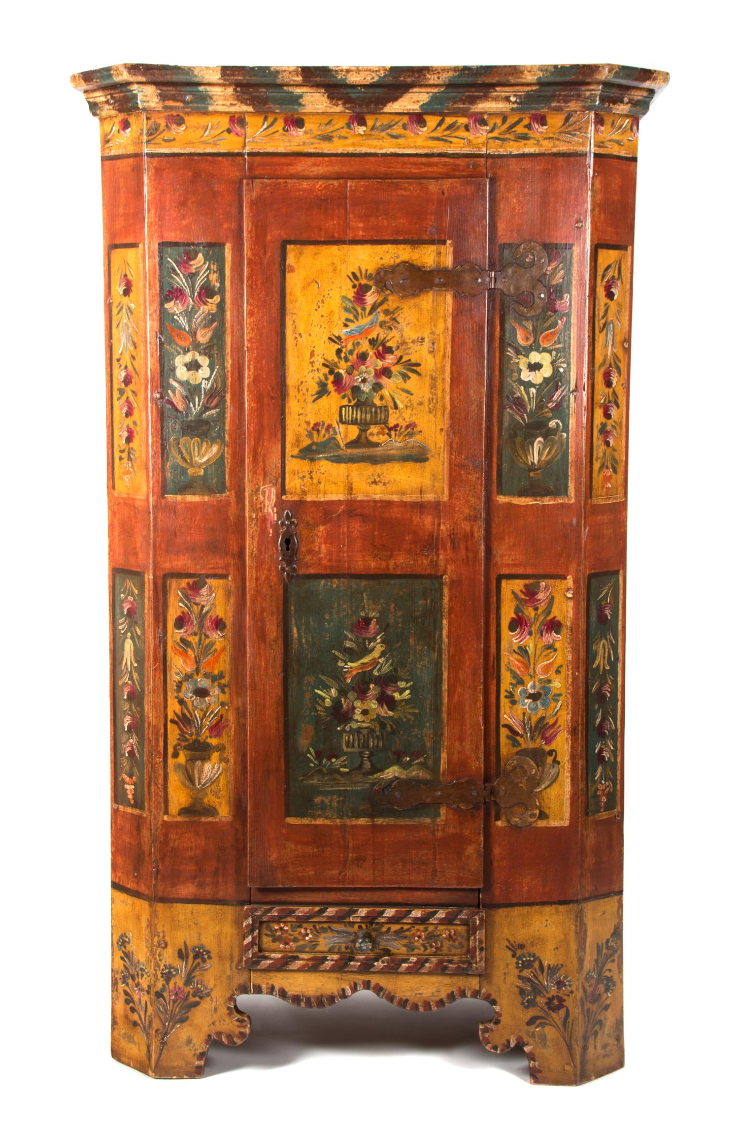 A Northern European Painted Armoire Height 68 x width 36 1/4 x depth 17 3/4 inches. — 19TH CENTURY