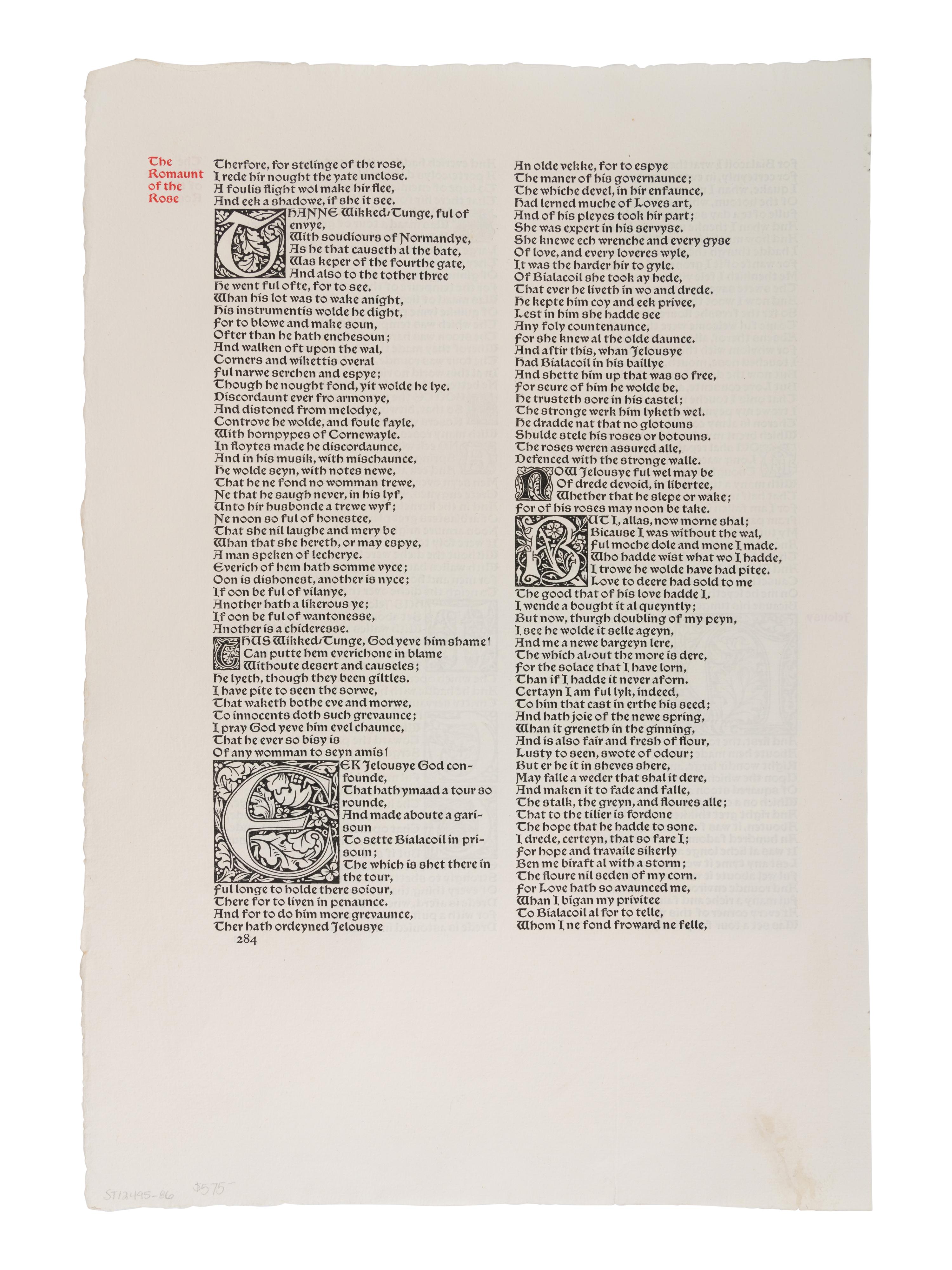 [FINE PRESS -- KELMSCOTT PRESS]. PIRAGES, Philip J. Letters from the 15th Century: On the Origins of the Kelmscott Chauer Typeface. A study, with specimen leaves, of the influence of the early German printers on William Morris' masterpiece. McMinnville, OR: Printed for the Author, 2019.