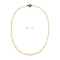 Mikimoto, Cultured Pearl Earrings with an Unsigned Cultured Pearl Necklace