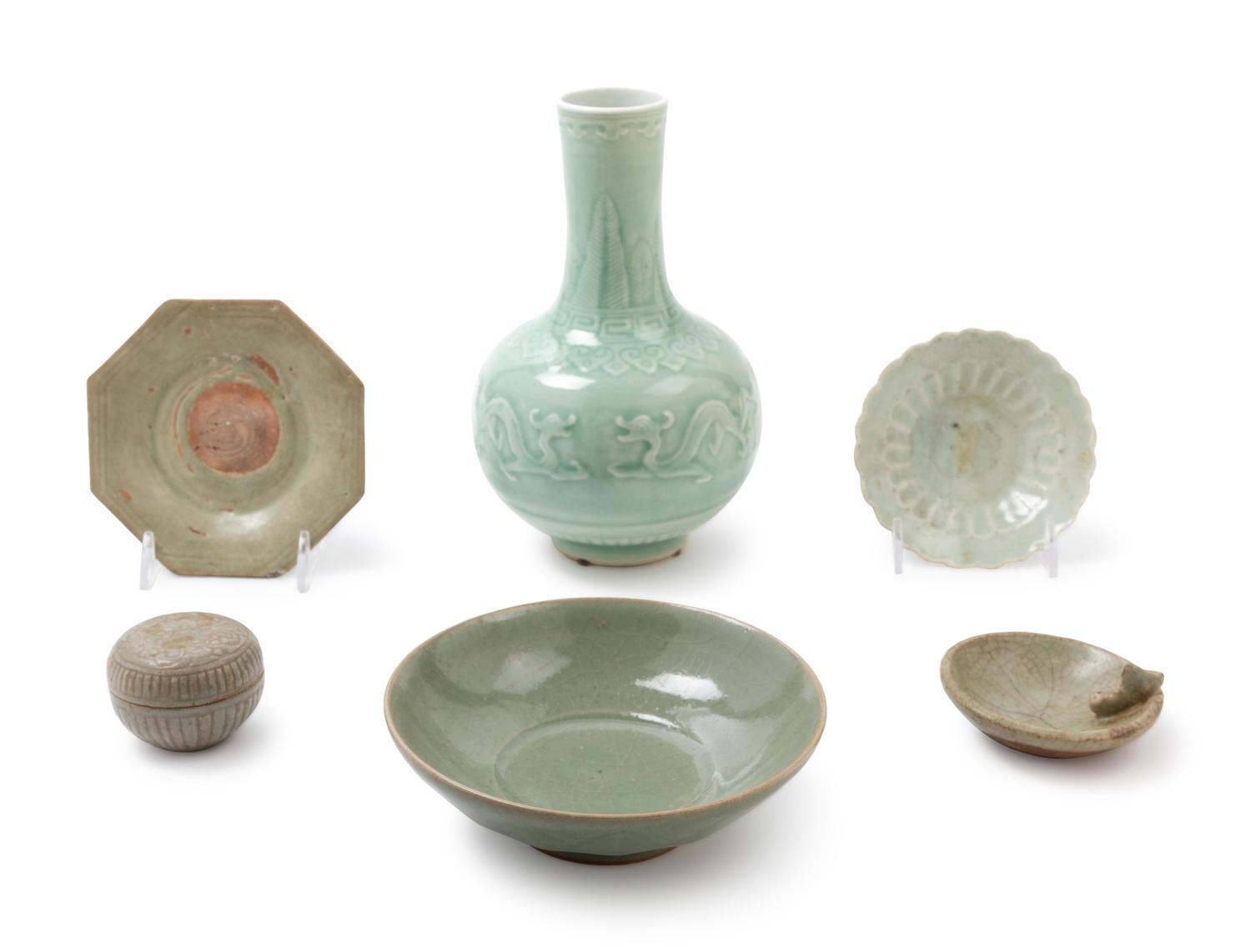 Six Chinese Celadon Glazed Porcelain Wares
