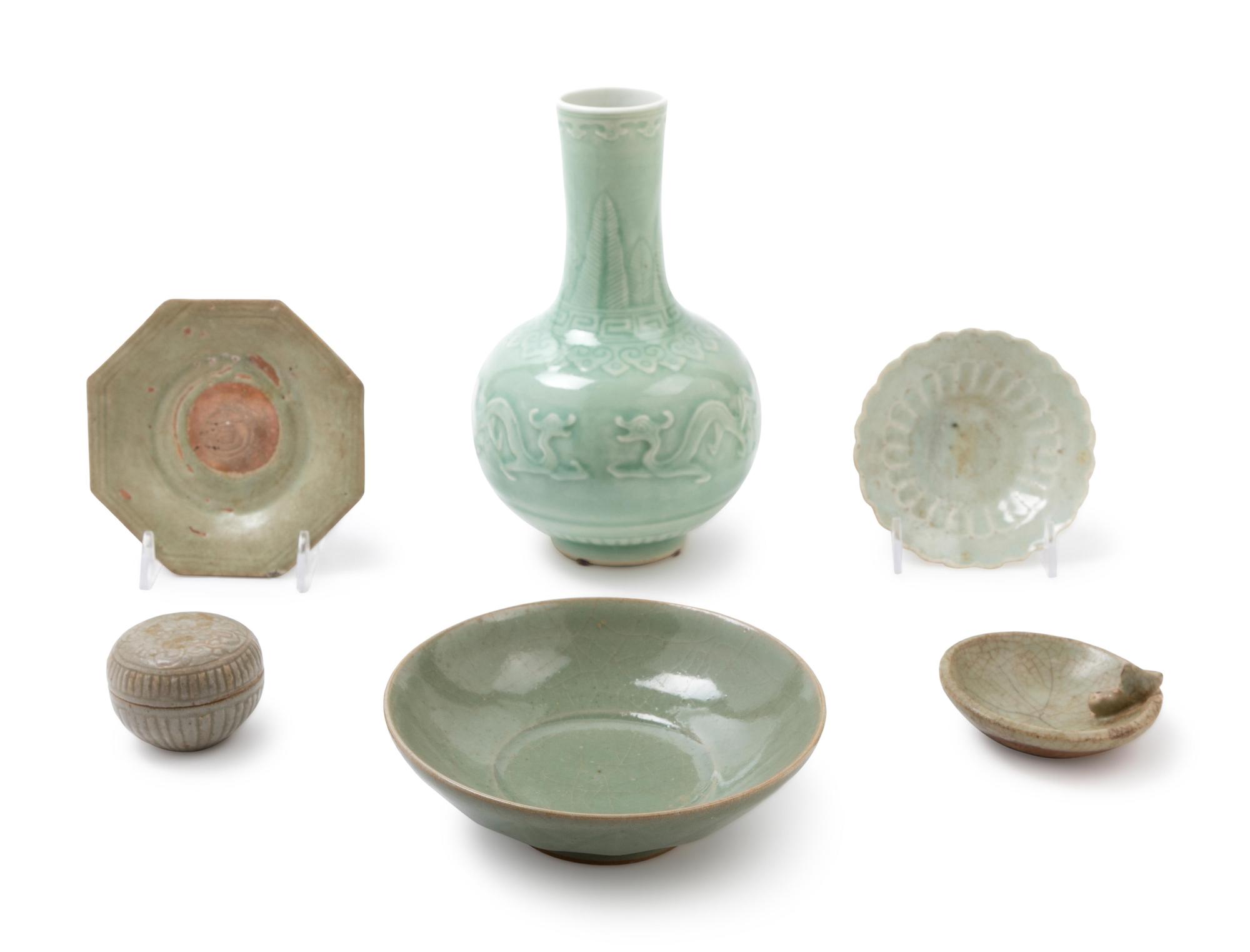 Six Chinese Celadon Glazed Porcelain Wares