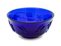 A Chinese Carved Transparent Blue Glass Bowl