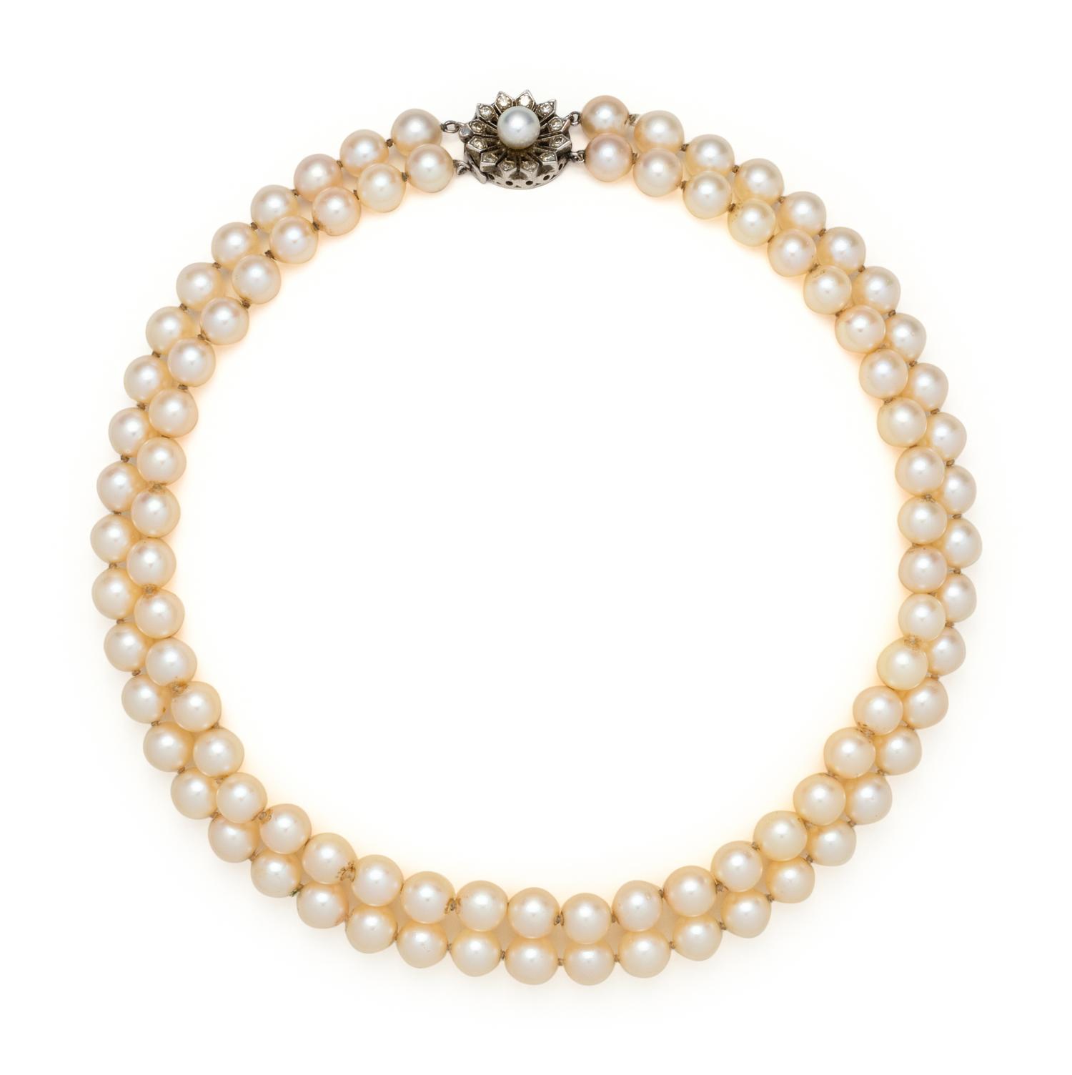CULTURED PEARL AND DIAMOND NECKLACE