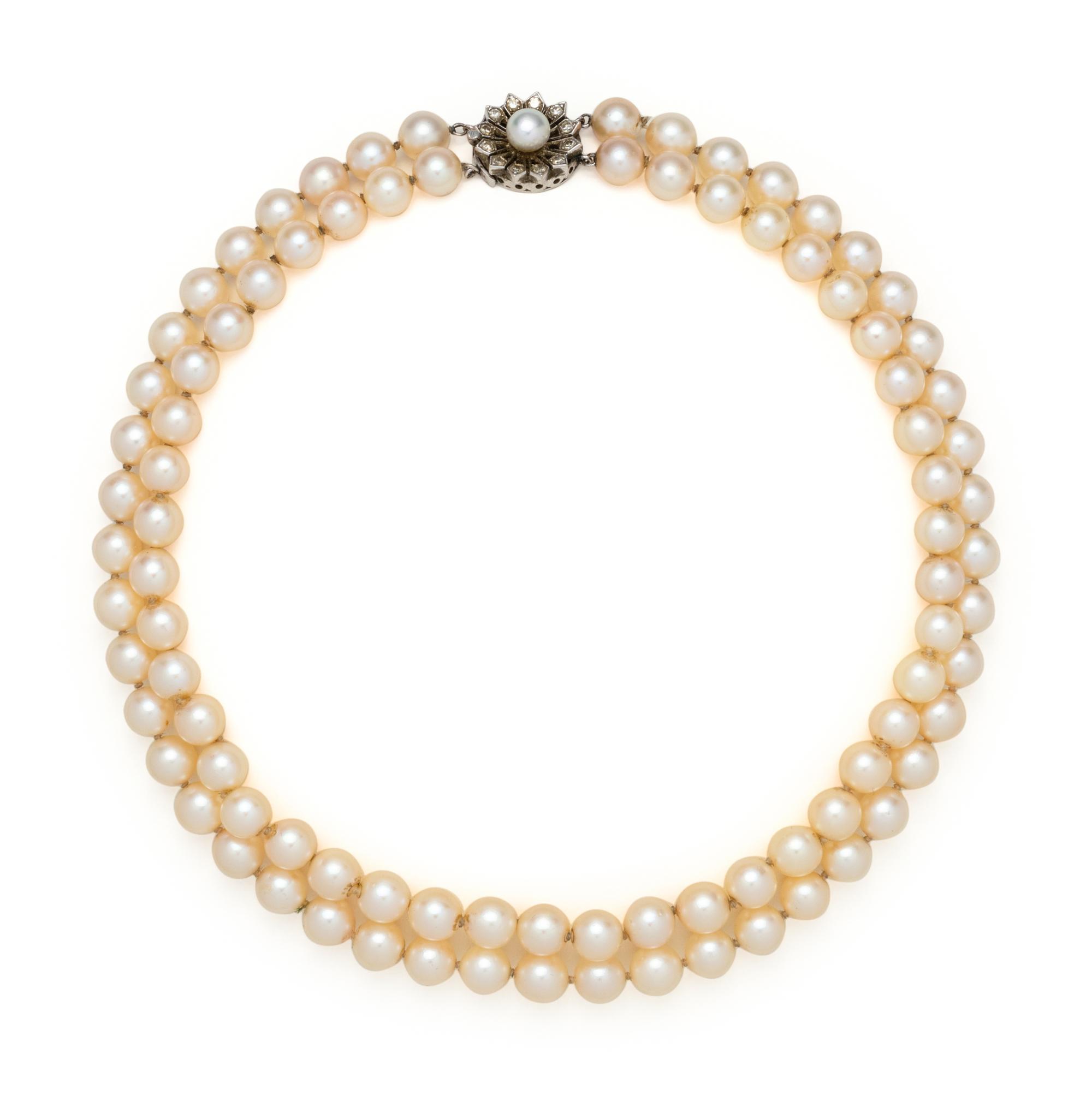 CULTURED PEARL AND DIAMOND NECKLACE