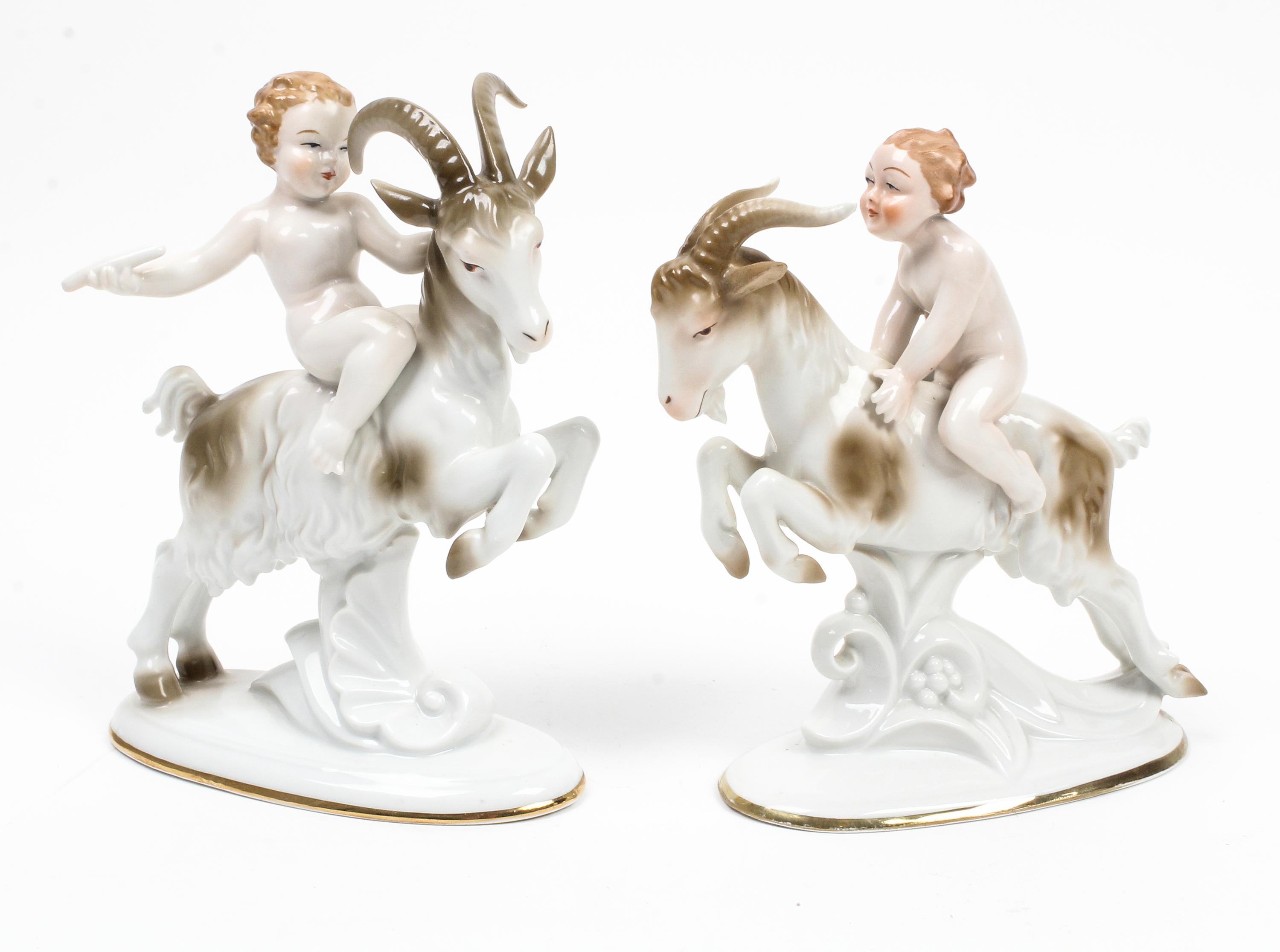Two German Porcelain Figures Height 7 7/8 inches.