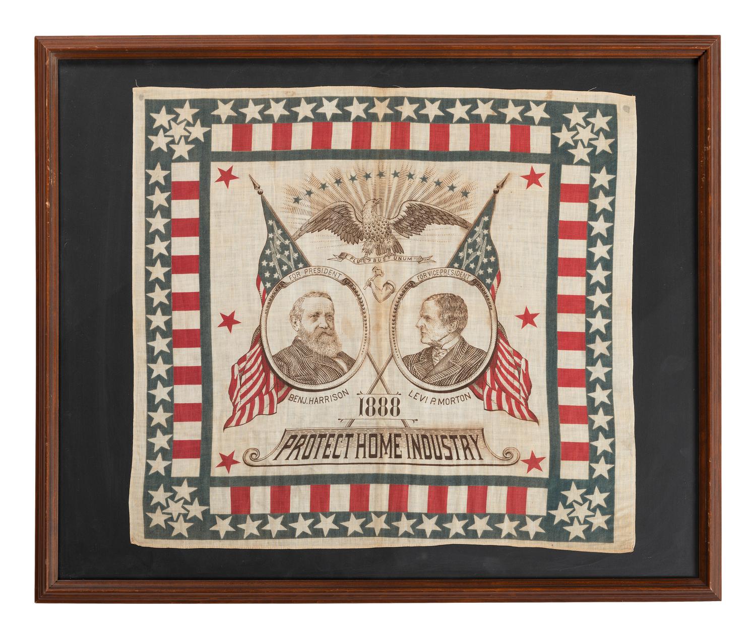 [POLITICS]. [HARRISON, Benjamin (1833-1901)]. Harrison & Morton 1888 Campaign bandana.