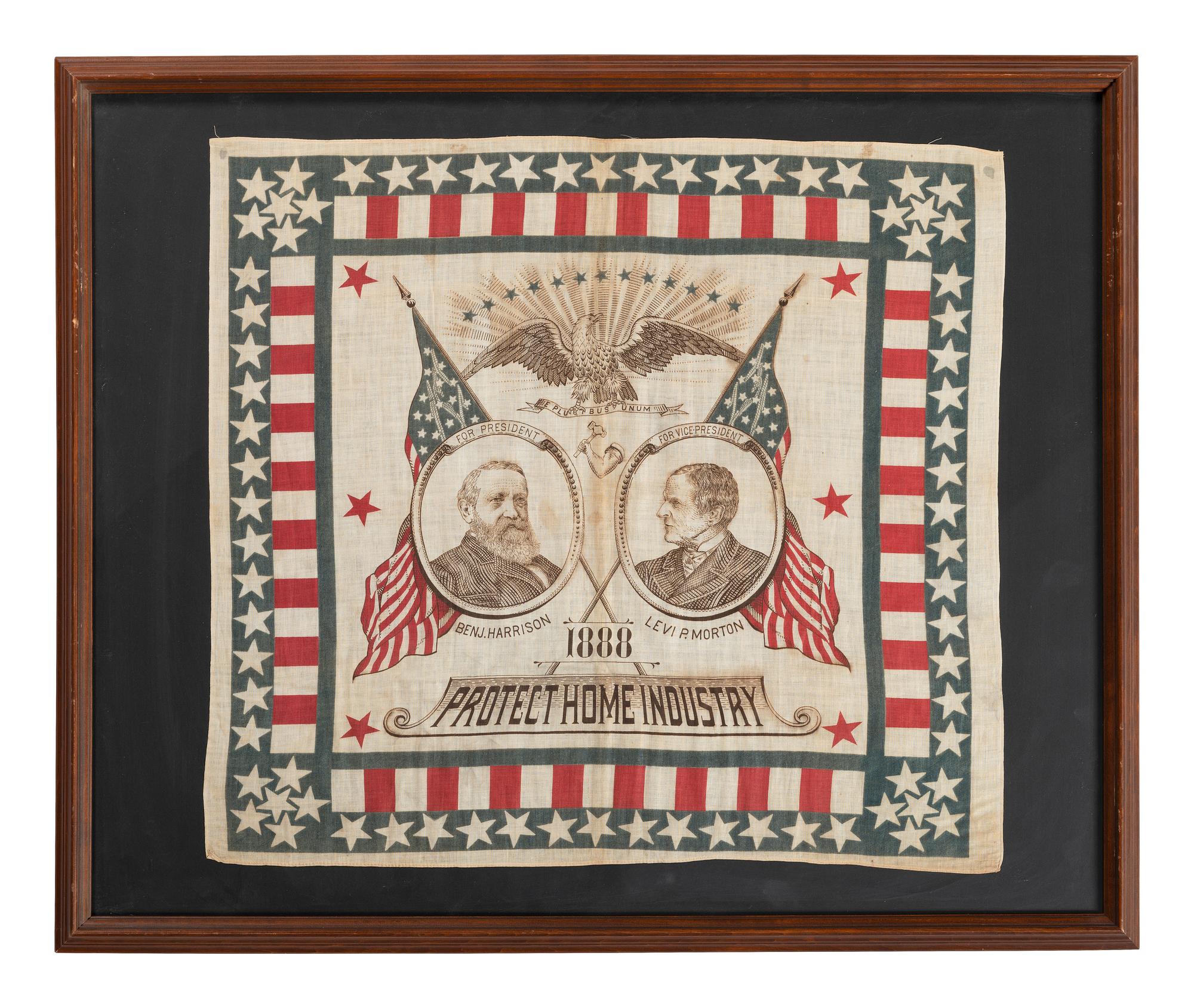 [POLITICS]. [HARRISON, Benjamin (1833-1901)]. Harrison & Morton 1888 Campaign bandana.