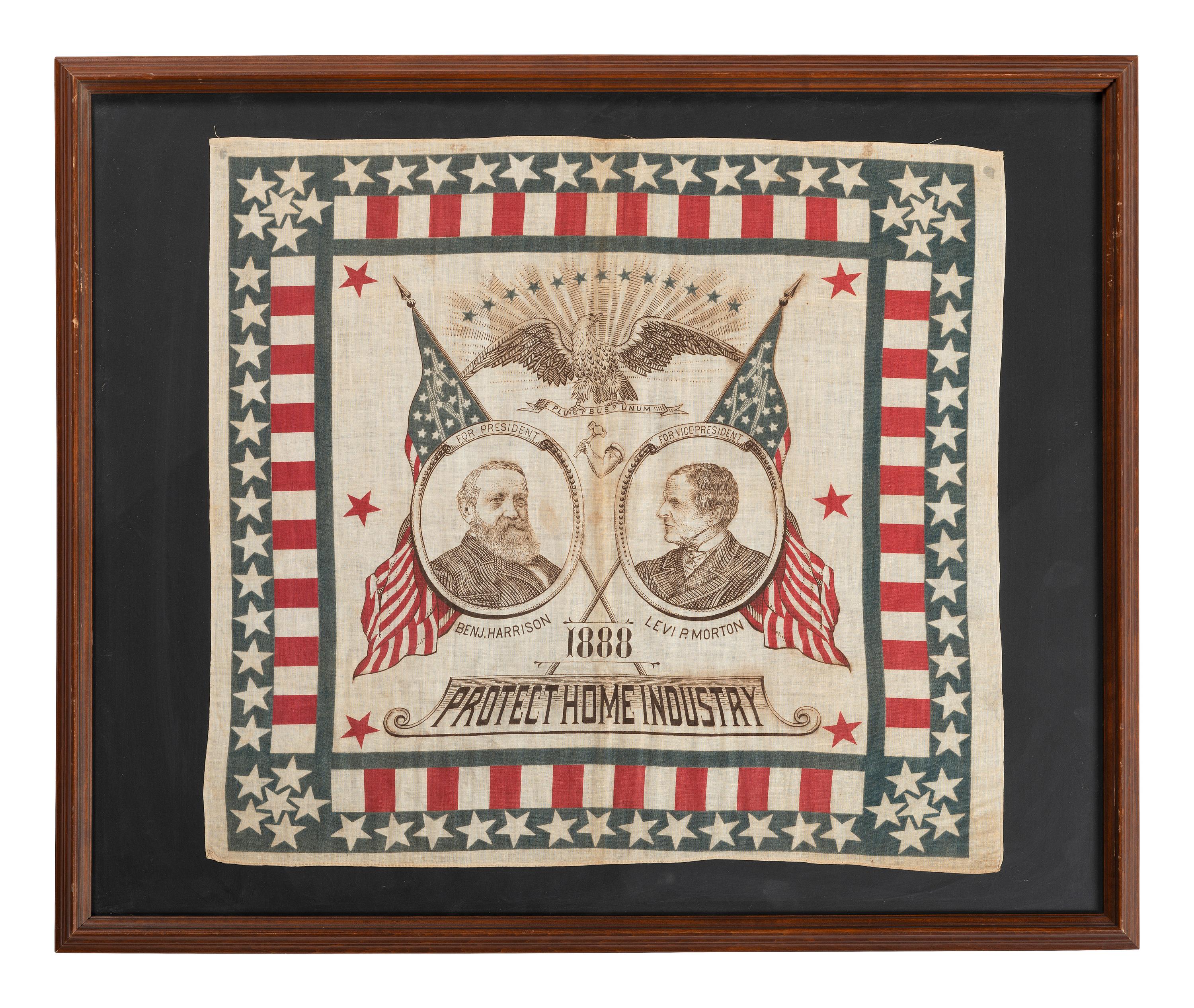[POLITICS]. [HARRISON, Benjamin (1833-1901)]. Harrison & Morton 1888 Campaign bandana.