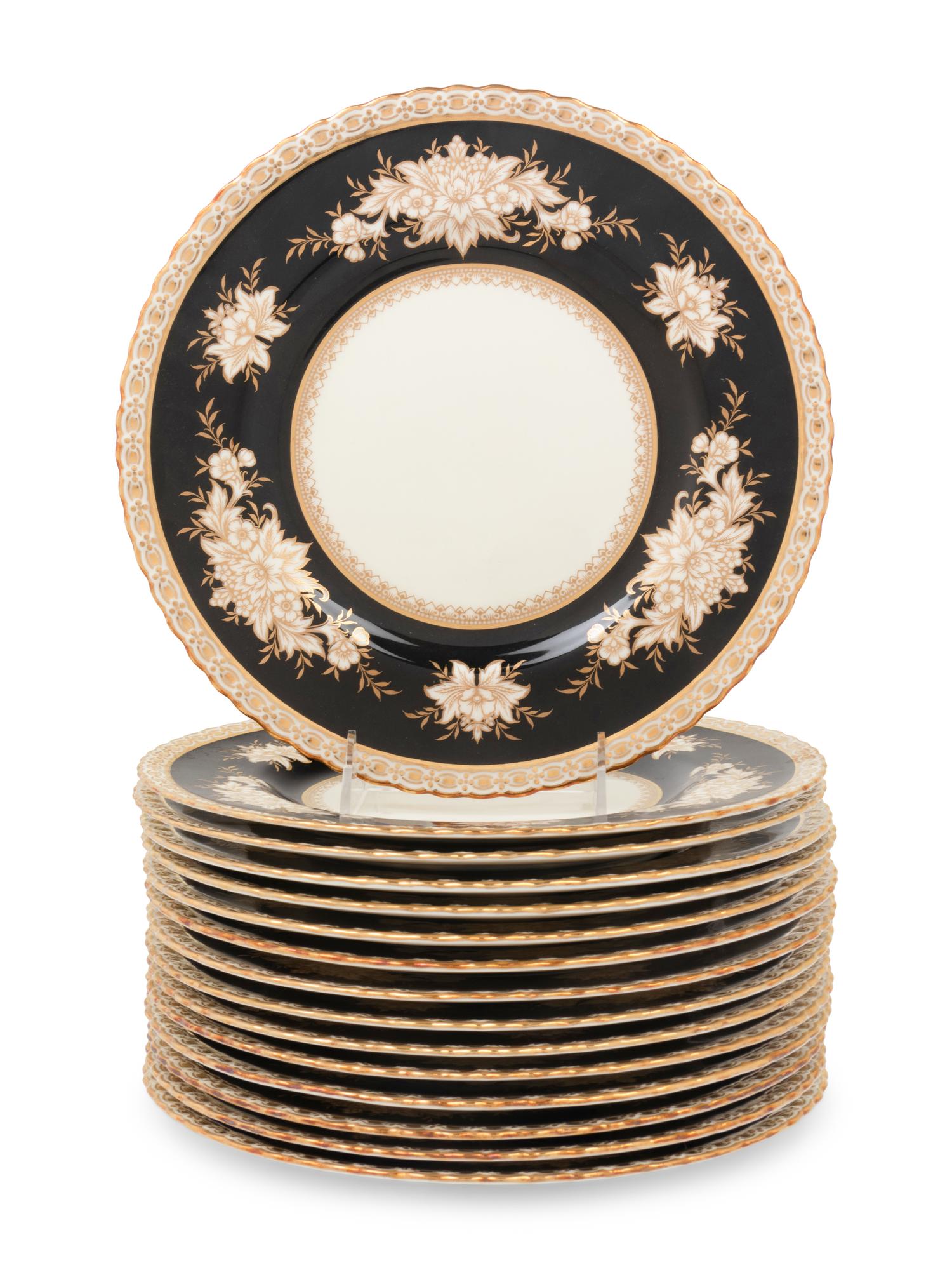 A Set of Fifteen Mintons Parcel Gilt Porcelain Service Plates