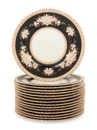 A Set of Fifteen Mintons Parcel Gilt Porcelain Service Plates