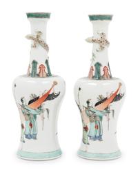 A Pair of Chinese Famille Verte Porcelain Yen-Yen Vases
