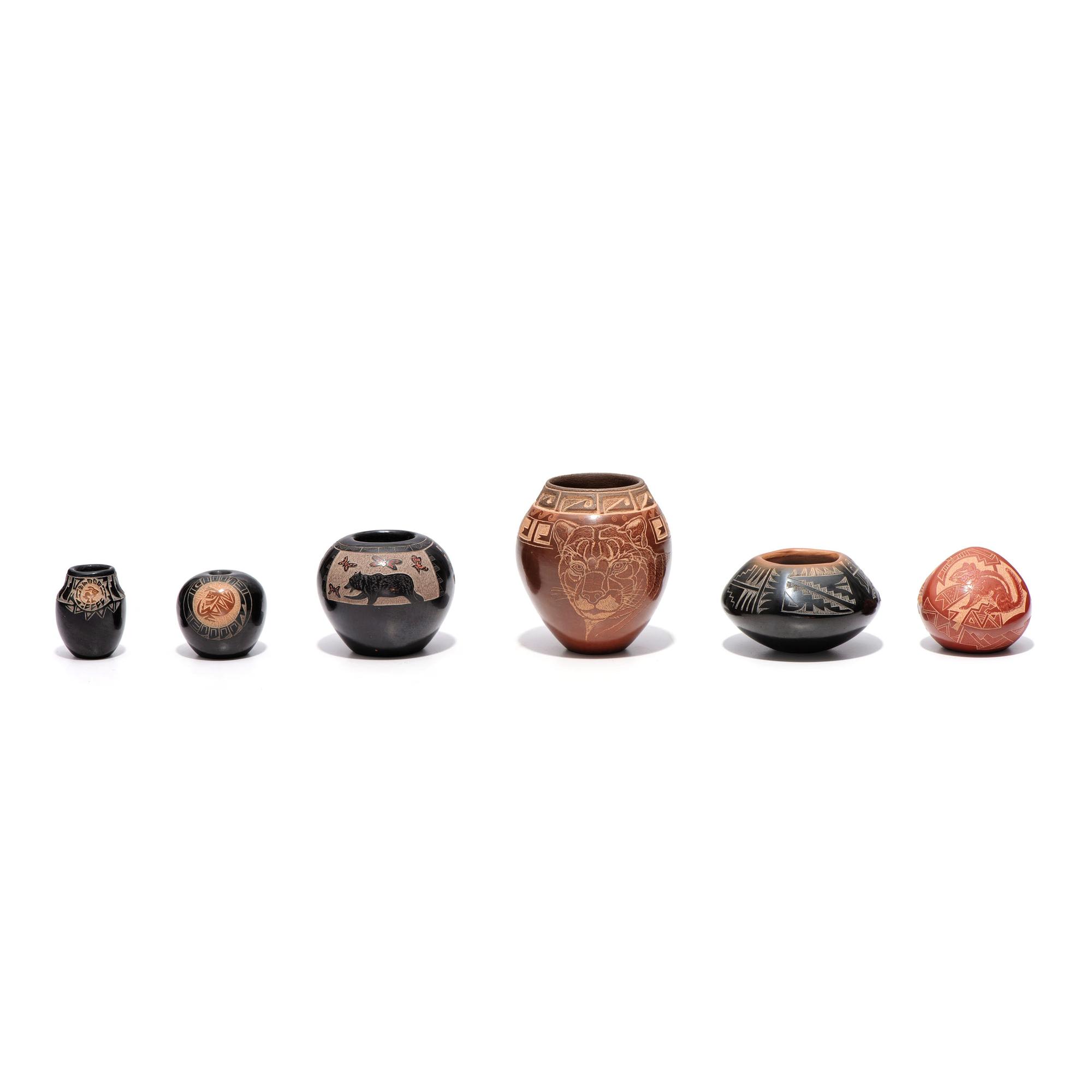 Group of Six Miniature Santa Clara Pottery