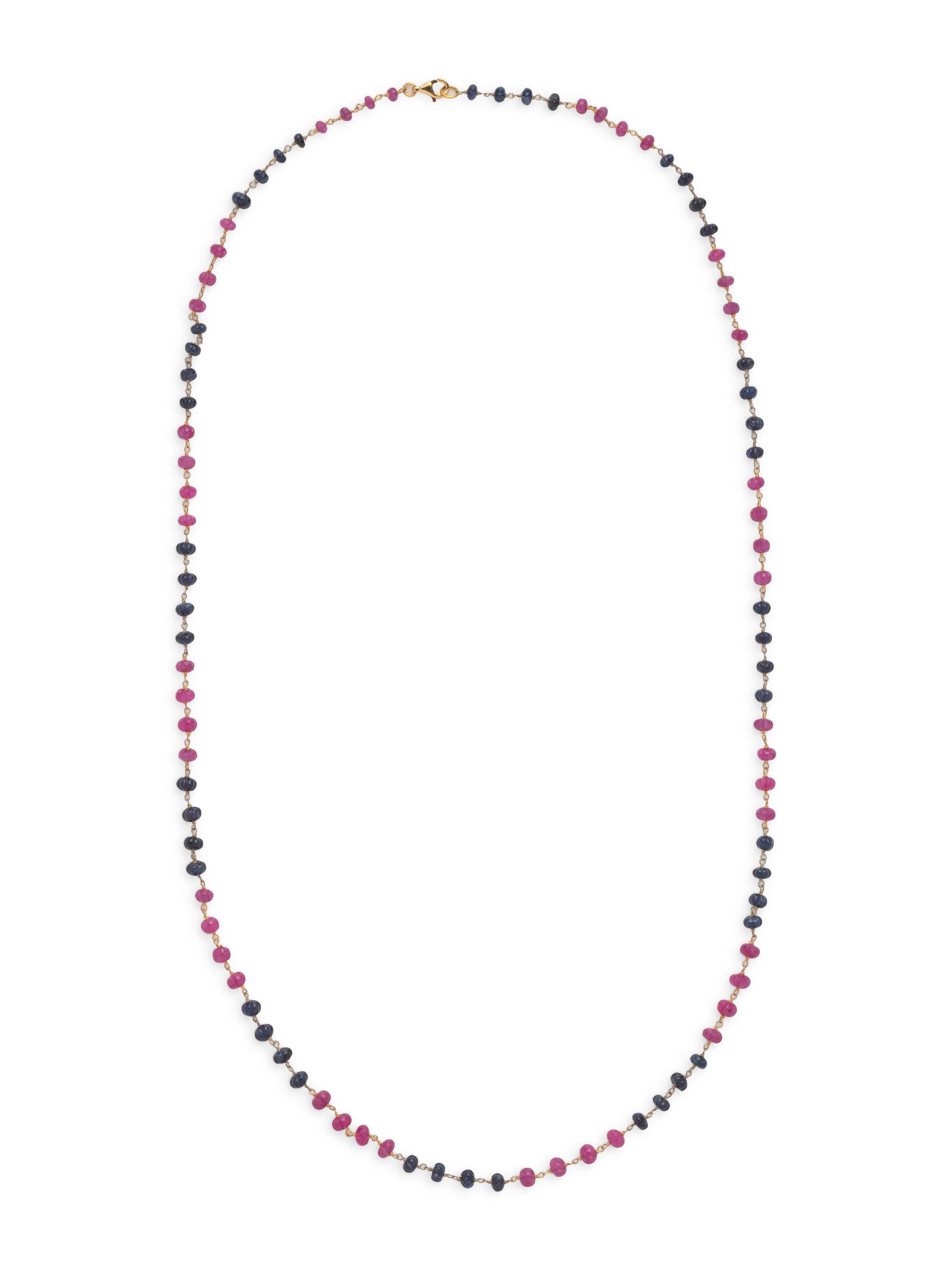 CARVED SAPPHIRE AND RUBY BEAD NECKLACE