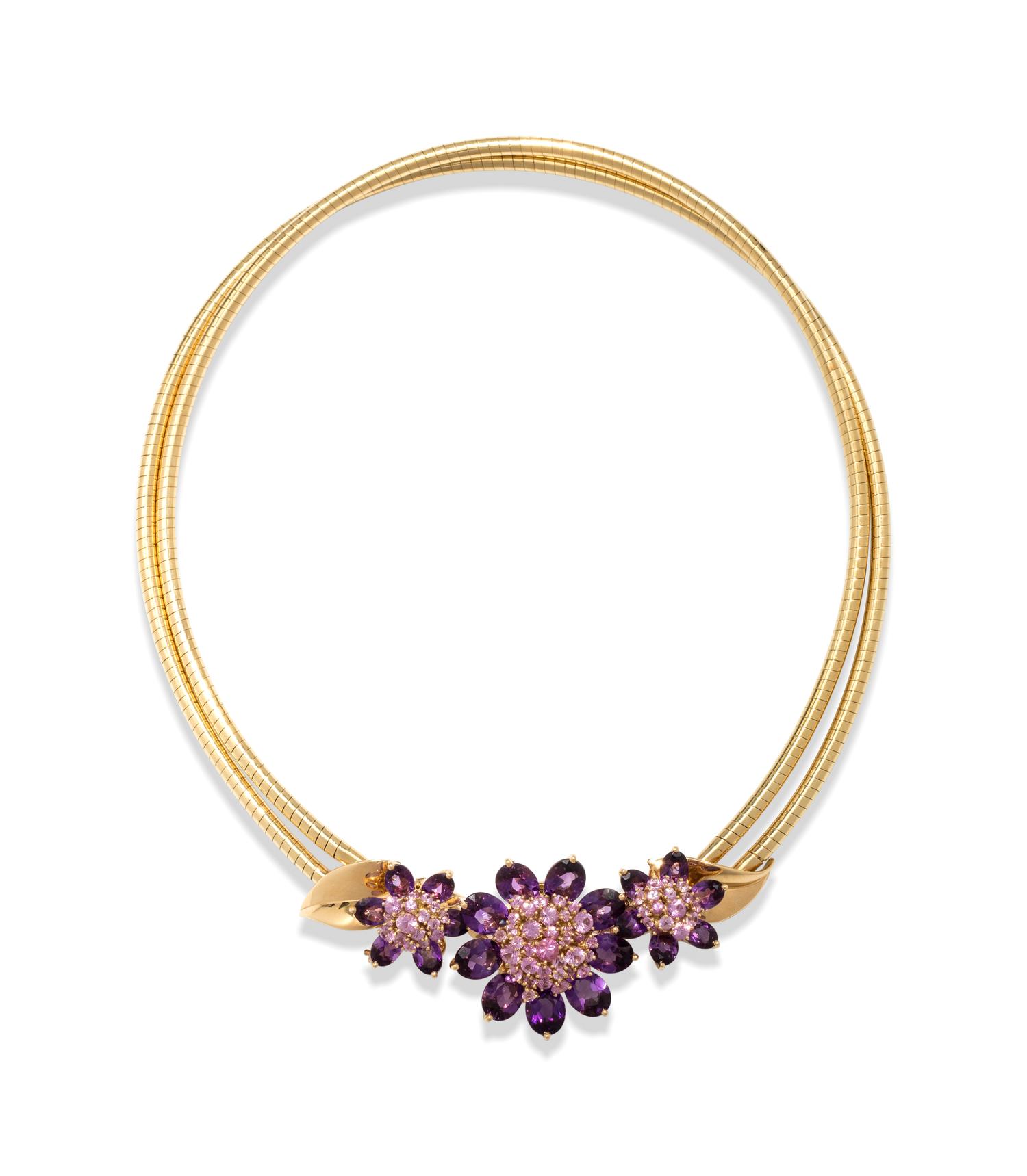 VAN CLEEF & ARPELS, AMETHYST AND PINK SAPPHIRE 'HAWAII' CONVERTIBLE SET