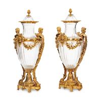 A Pair of Baccarat Gilt Bronze Mounted Glass Urns