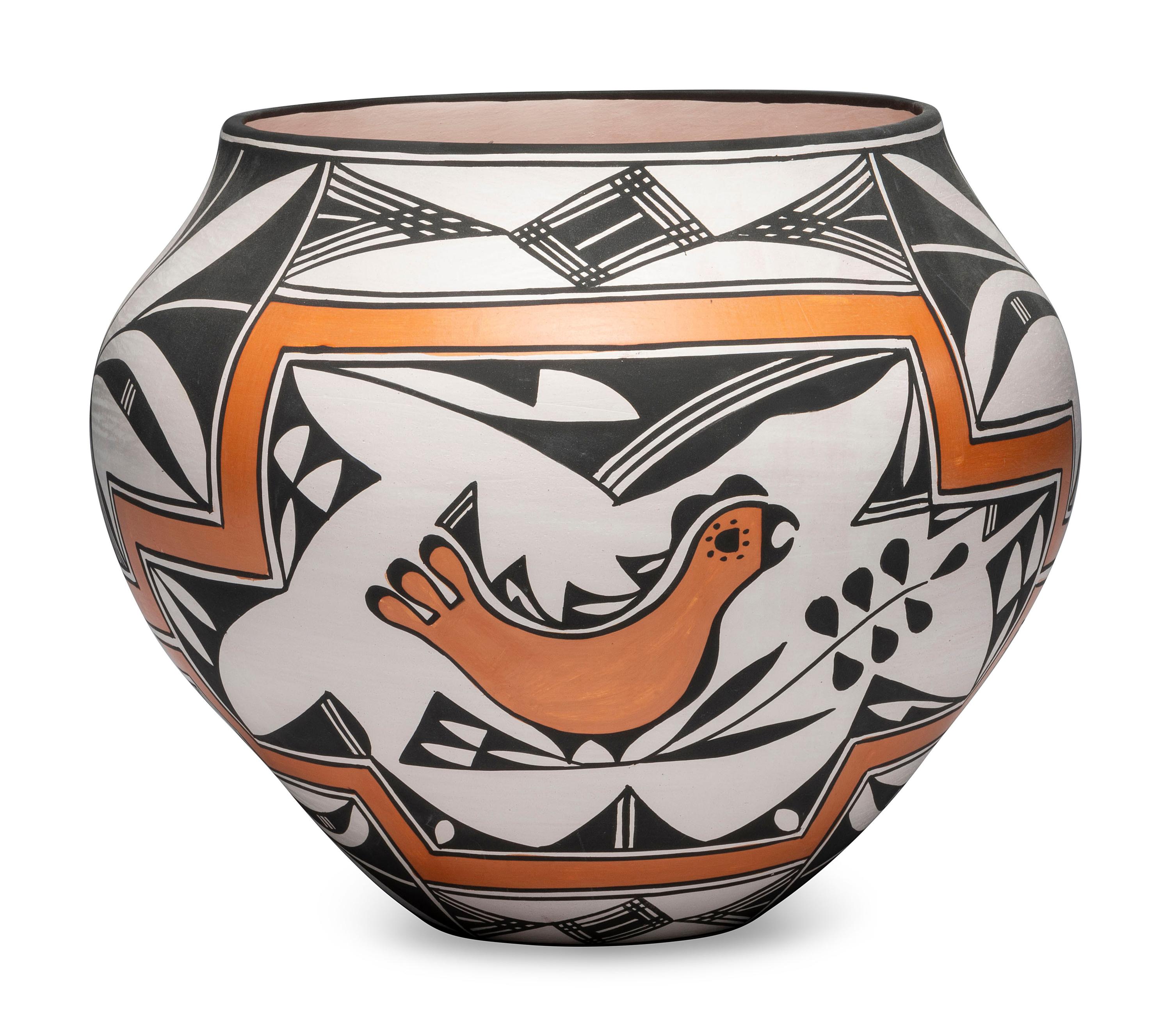 Acoma Pottery Olla, with Parrots