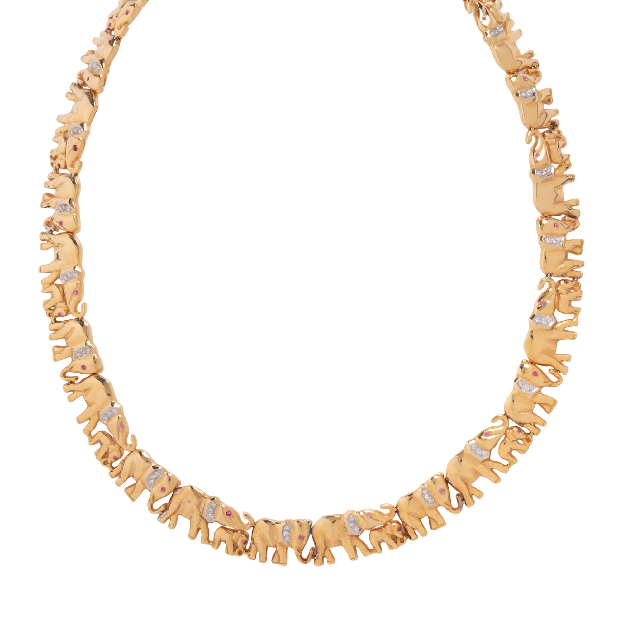 YELLOW GOLD AND DIAMOND ELEPHANT NECKLACE