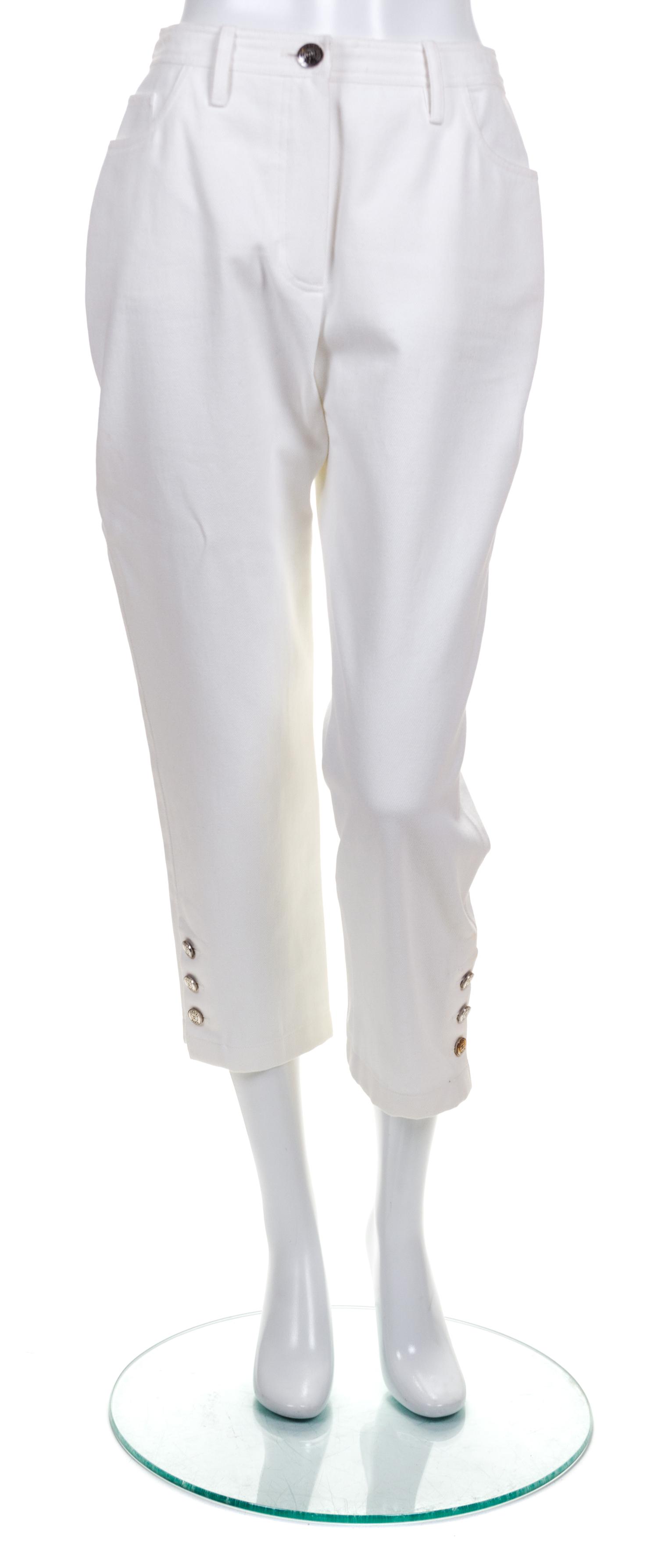 A Pair of Chanel White Cotton Cropped Jeans, Size 42.